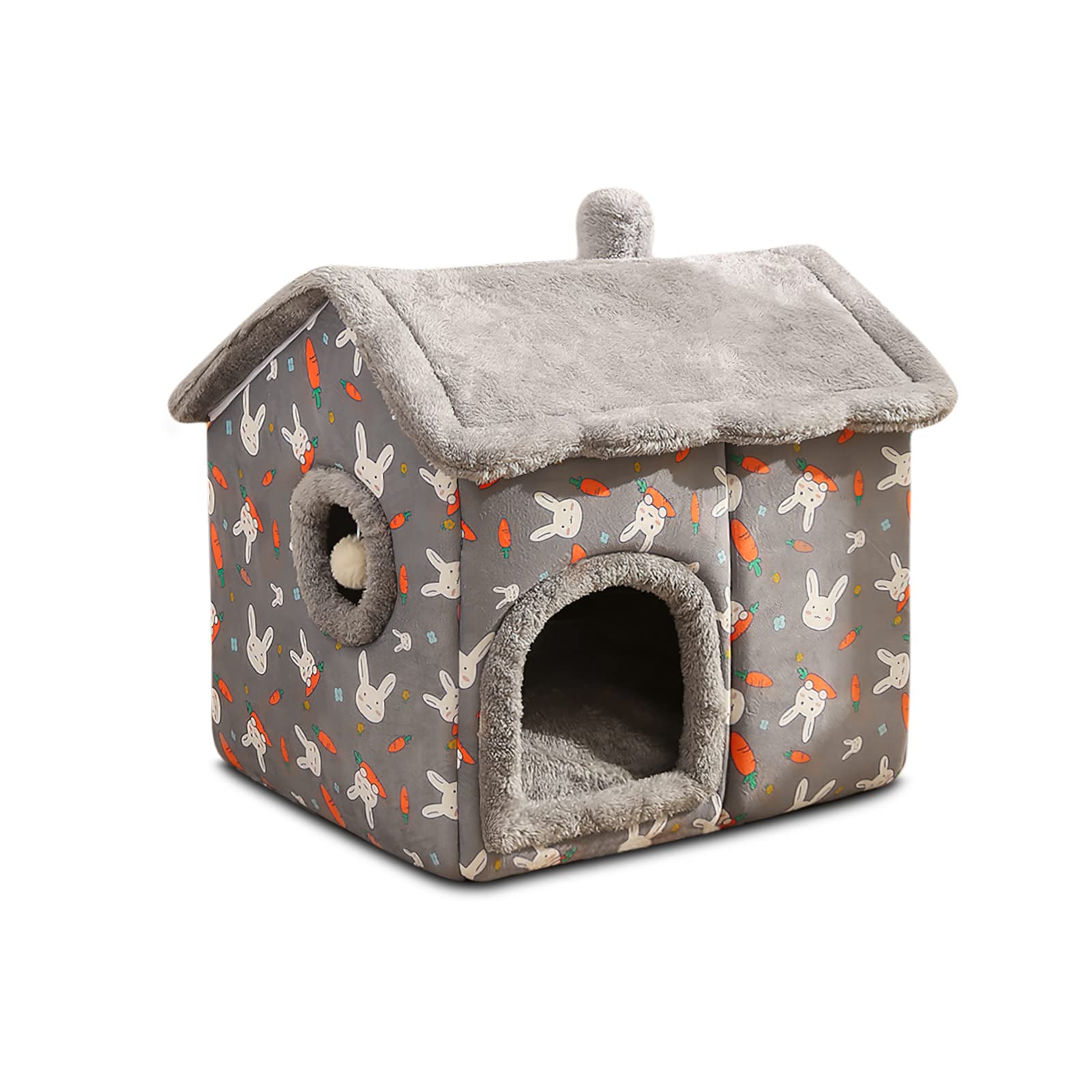 BOSERMEN Cat Cave Bed, Portable Cat Bed with Removable Cushion, Small Dog Cave Bed Pet Warm House, Washable Dog Bed, Cat Puppy Igloo Bed(S, Gray Rabbit)