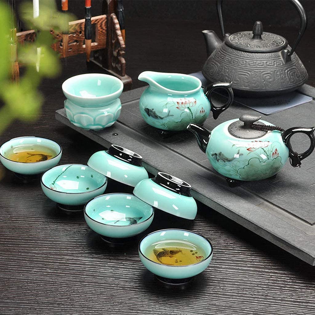 Service à thé Kung Fu Tasse à thé en céramique en Forme de calmar Théière en Forme de Lotus Peinte à la Main Ensemble Complet de Service à thé en boîte Service (