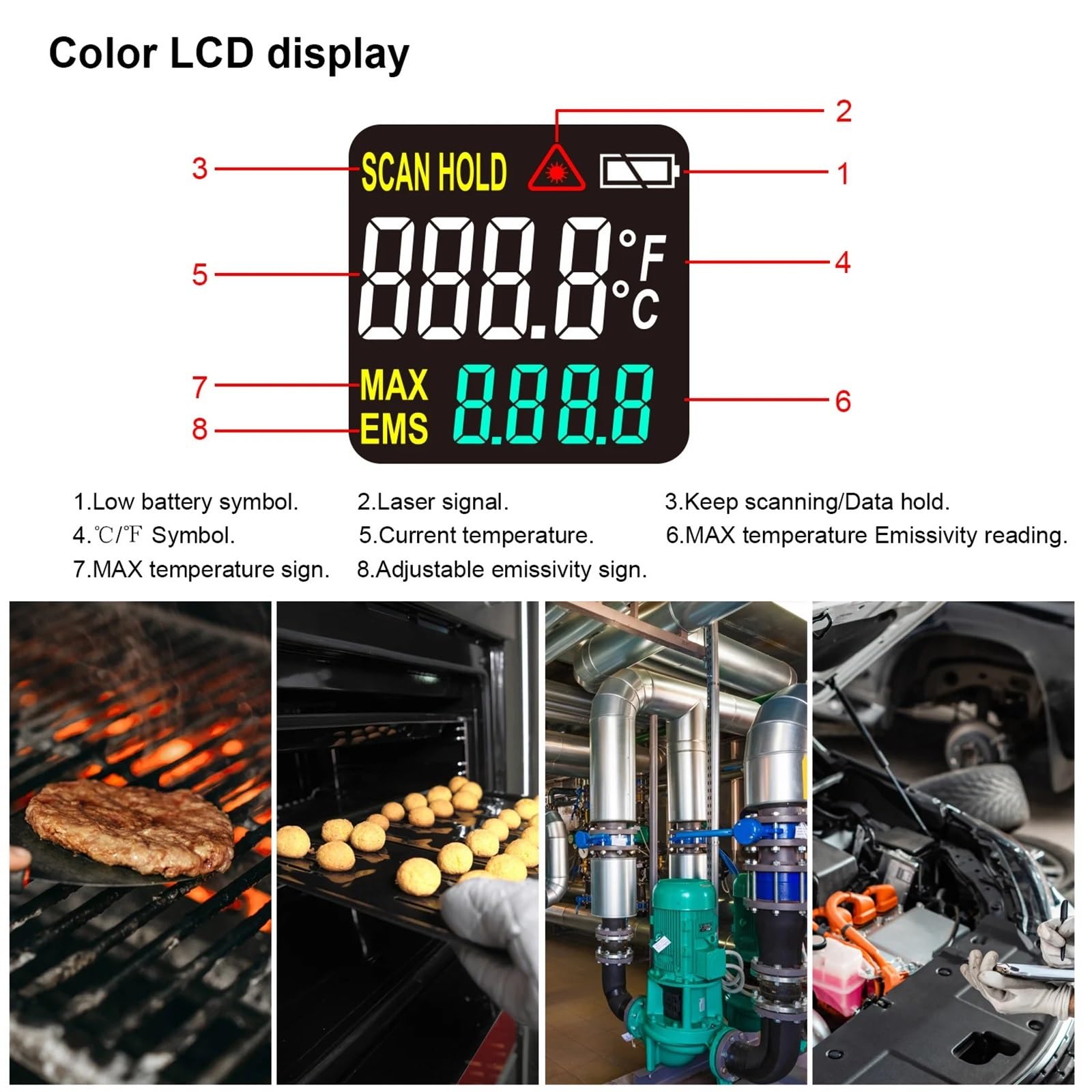 Termometro Infrarossi, Termometro Elettronico Industriale LCD Misuratore Di Temperatura Laser Digitale Senza Contatto Punta Della Pistola A Infrarossi,per Forno Pizza Cucina(KM-K550HET LCD)