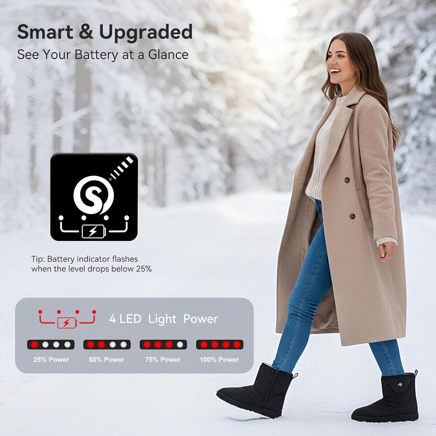 BARCHI HEAT Heated Boots for Women Men with 3-Levels & 2x2200mAh Battery Packs Electric Rechargeable Snow Boots 3S Fast Heating IP65 Waterproof Heated Booties for Daily Indoor Outdoor Use