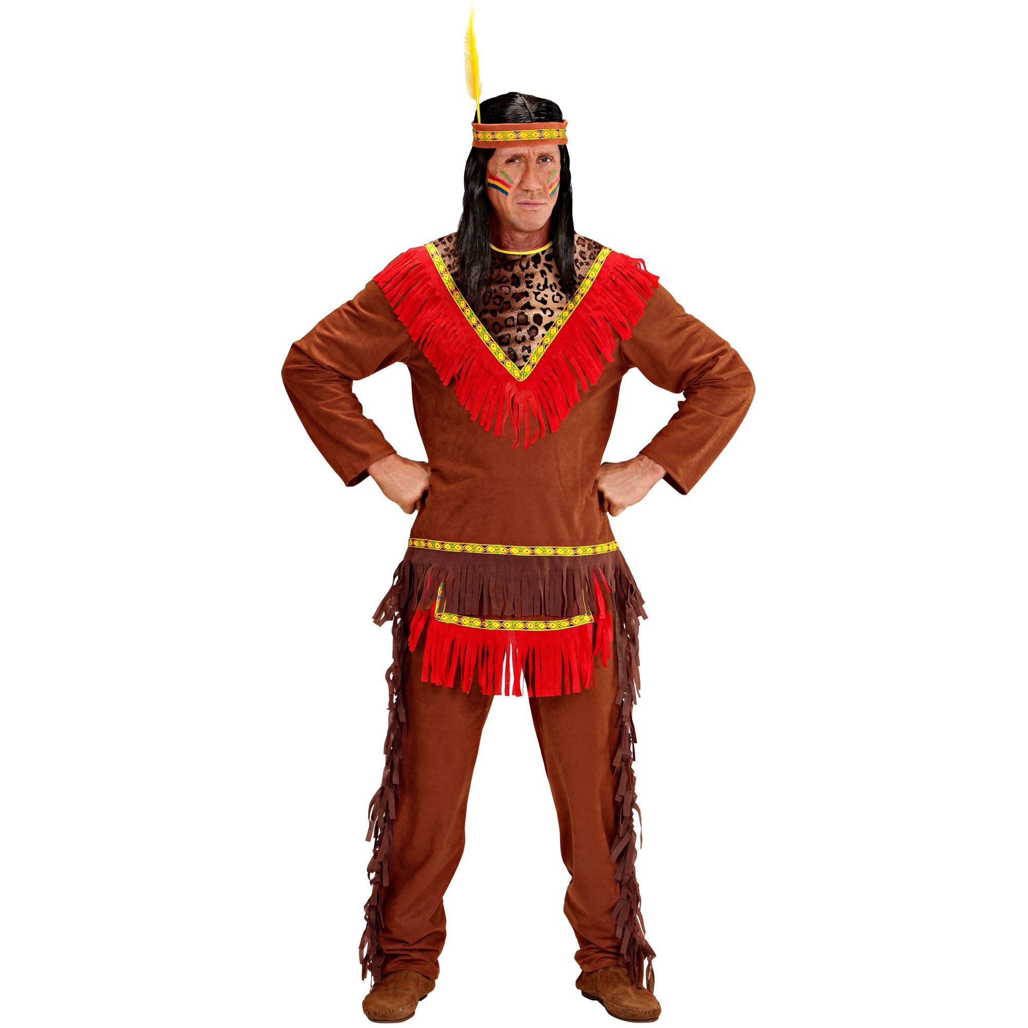 W WIDMANN MILANO Party Fashion - Disfraz de indio, casaca, pantalones, cinta para la cabeza con pluma, Salvaje Oeste, carnaval