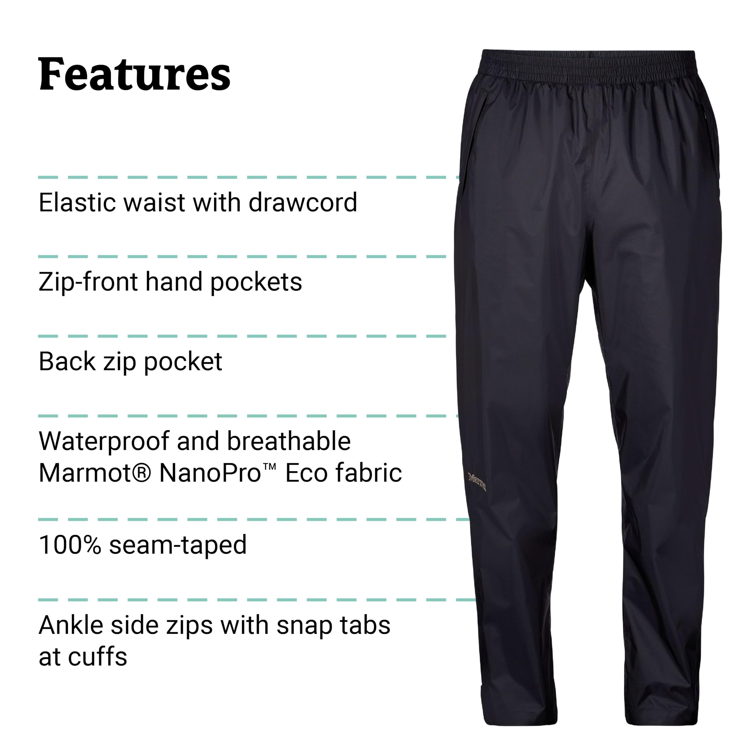 Marmot Precip Eco Pant - Pantalon de Pluie Hardshell, Pantalon imperméable à l'eau, Coupe-Vent, Respirant - PreCip Eco Pant - Homme