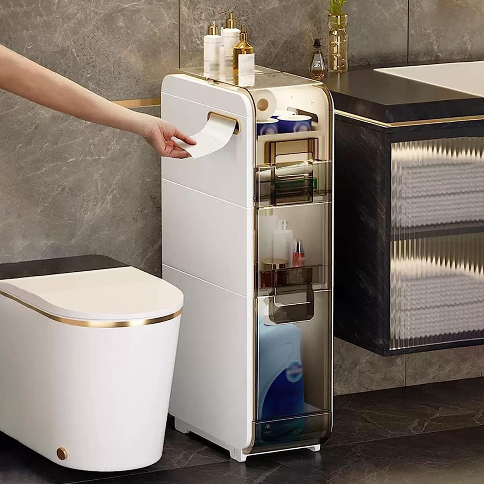 Armario de almacenamiento con ranuras para baño, Delgado, angosto, Impermeable, organizador de piso con cajones, ruedas de plástico para cocina, lavandería, Sala de estar