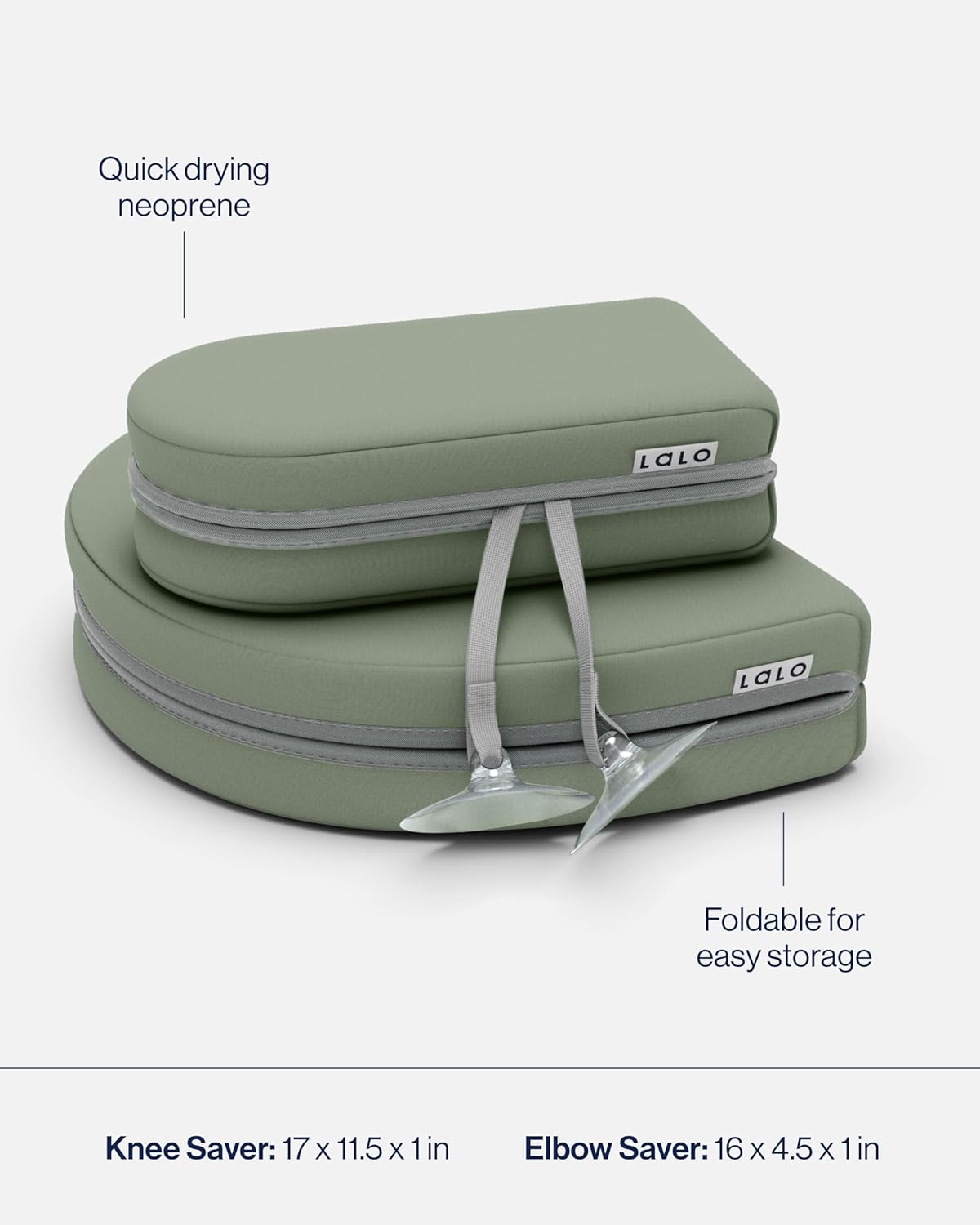 Lalo Knee & Elbow Saver - Foldable Padded Cushions for Bathtime Relief, Quick-Dry, Suction Cups for Stability, Bath Kneeler and Elbow Rest Pad Set 17 x 11.5 in Knee Pad & 16 x 4.5 in Elbow Pad - Sage