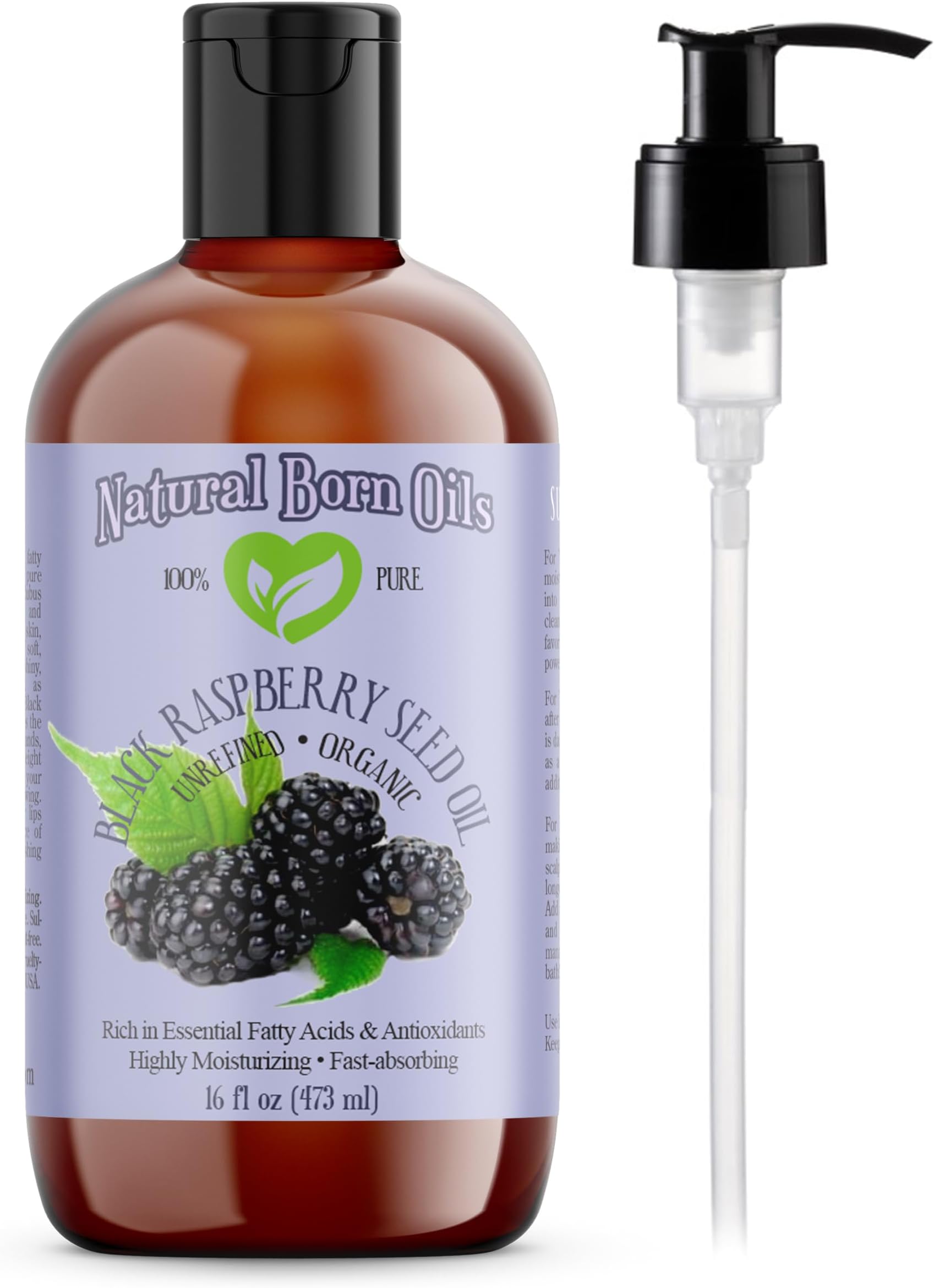 Natural Born Oils Black Raspberry Seed Oil, 16oz, Organic