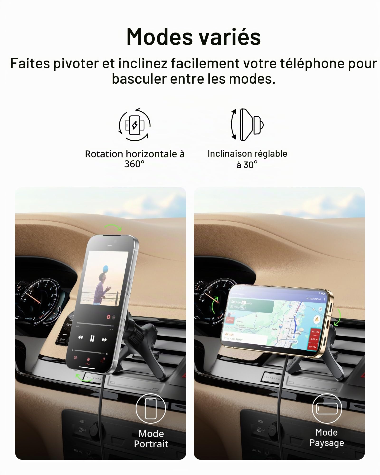 Belkin Chargeur de Voiture sans Fil, Support d'aération de Voiture magnétique avec câble USB C 1M, Chargeur Rapide Compatible MagSafe Qi2 pour iPhone 17, Galaxy S25, Pixel 10 et Plus - Accessoires de