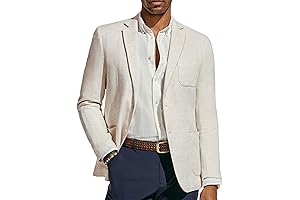 Men's Cotton Linen Two-Button Regular Fit Sports Coat Blazer