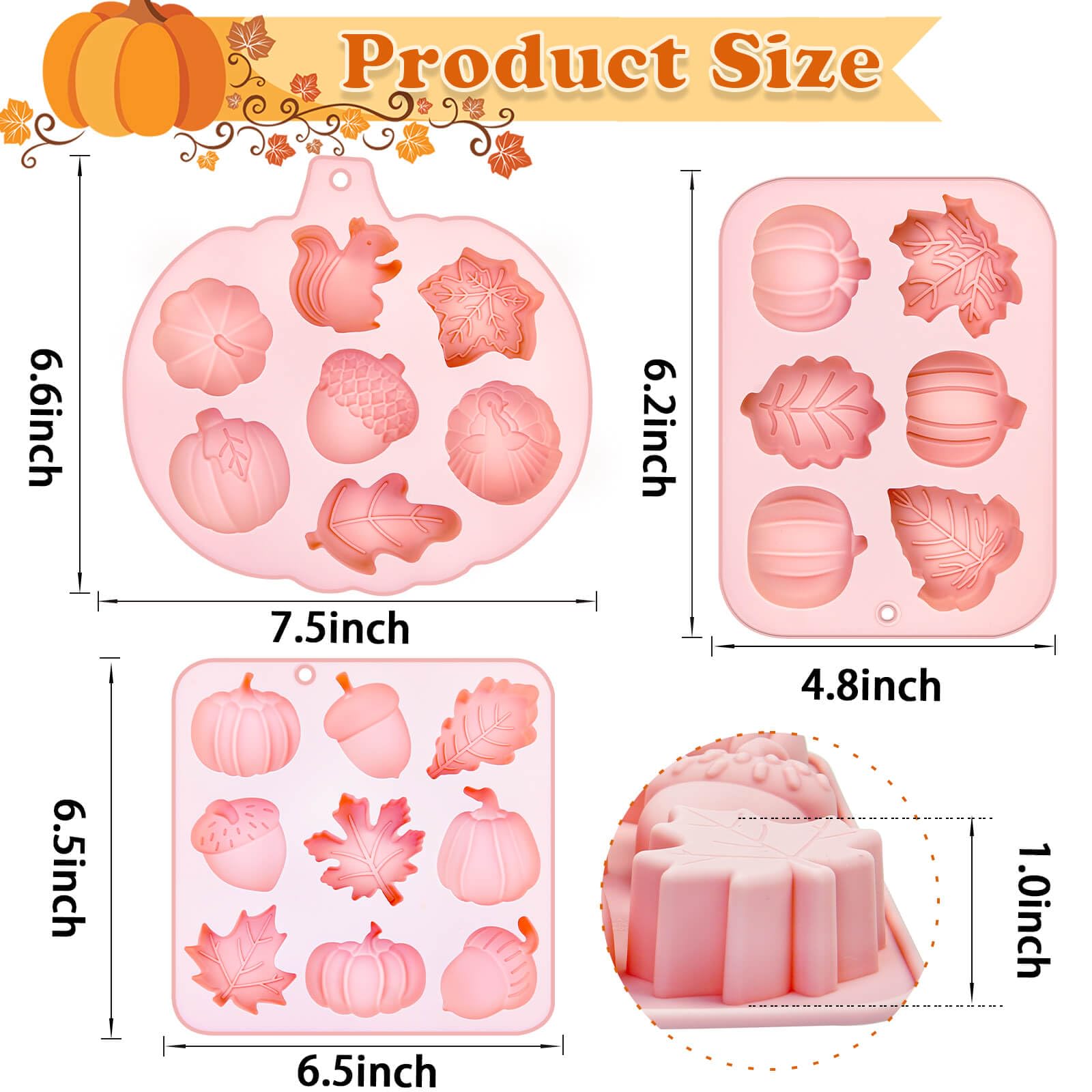 3 moldes de silicona para chocolate y calabaza, molde de chocolate 3D para decoración de pasteles, magdalenas, jabón, velas, galletas