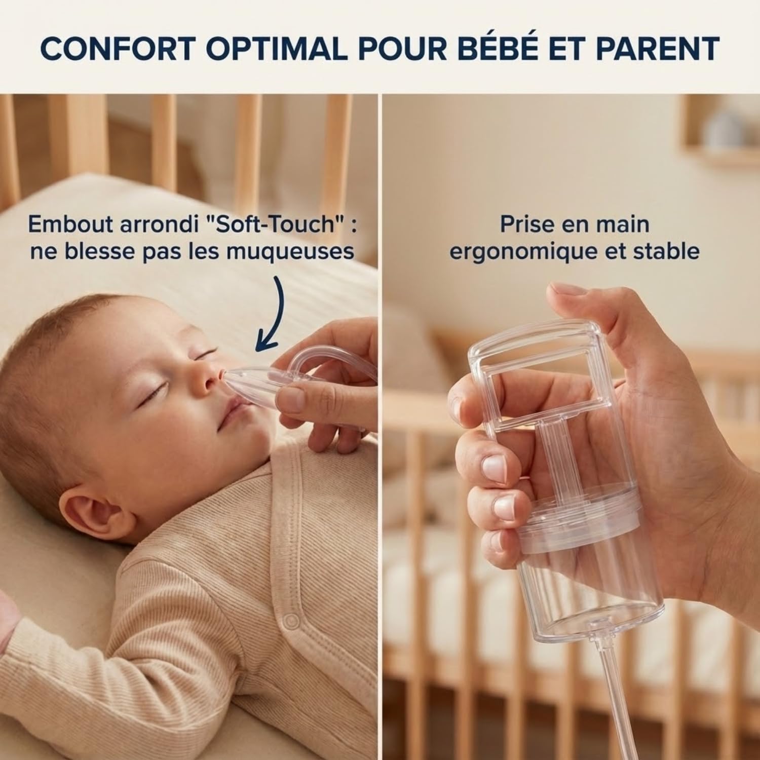 Mouche Nez Bébé à Pompe – Aspirateur Nasal Manuel, Suction Réglable, Anti-Reflux, Embout Doux, Collecteur Transparent, Hygiénique et Silencieux – Dégage le Nez en Douceur