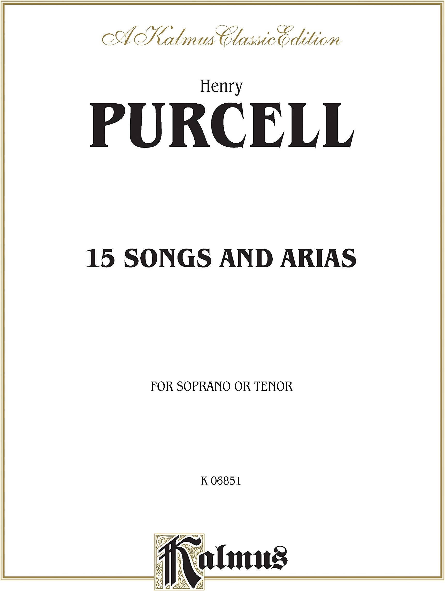 Purcell 15 Songs and Airs Sop.: Kalmus Edition