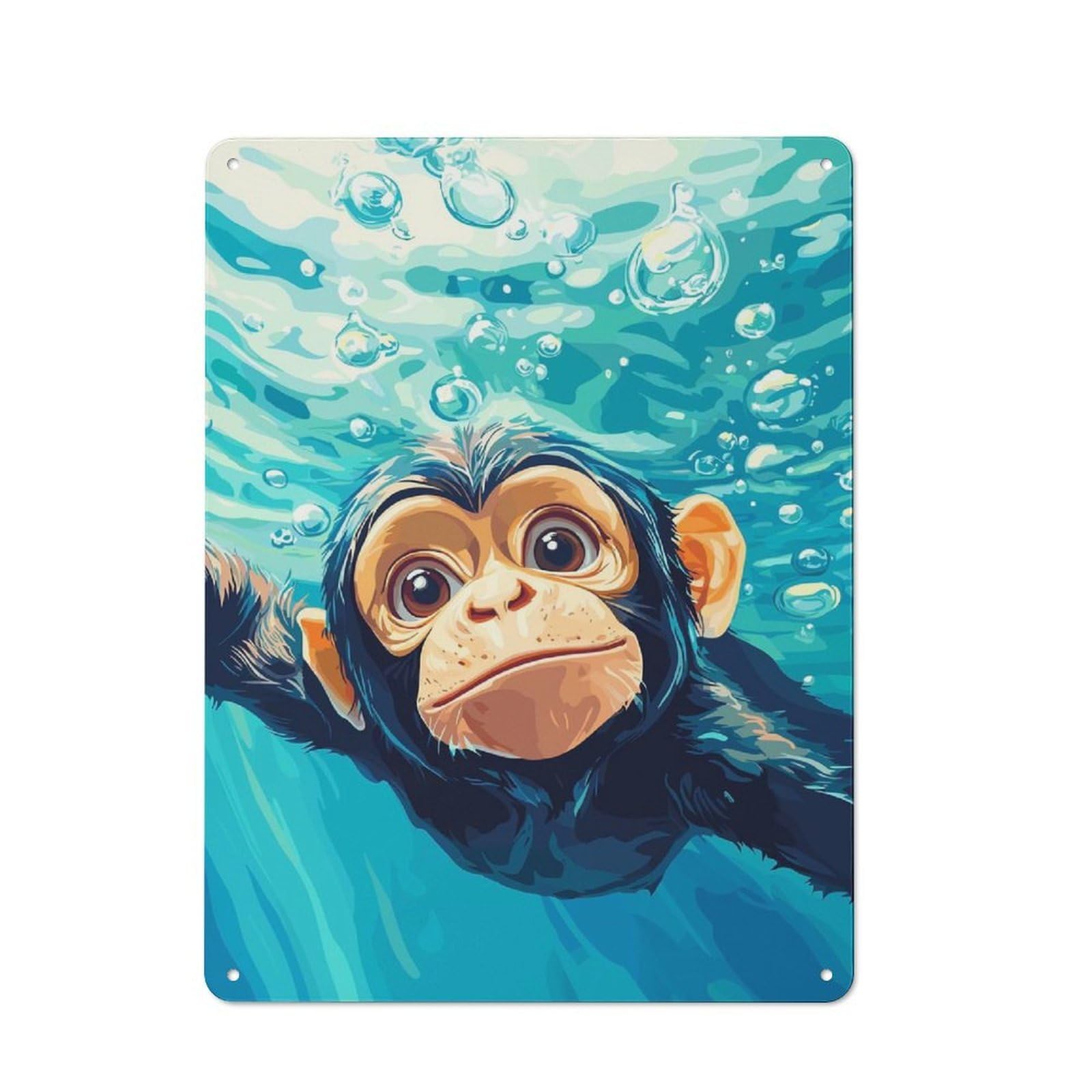 Junmoney Style-16 40X30cm Rustic Tin Sign With Monkey Swimming Underwater For Home Office Or Studio, For Metal Sign Collectors, For Garage And Workshop Walls