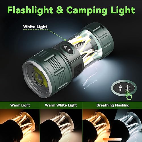 Miniatura 3 de Linternas recargables de 2000 lúmenes altos, 10 modos de luces de camping, IP44 impermeable brillante linterna LED con luz de campamento para