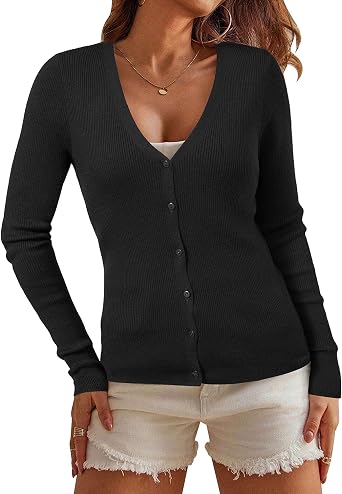 Arach&Cloz Womens Wool Blended Ribbed Cardigan Lightweight Long Sleeve Sweater 2025 Spring Fashion Button Down Knit Top