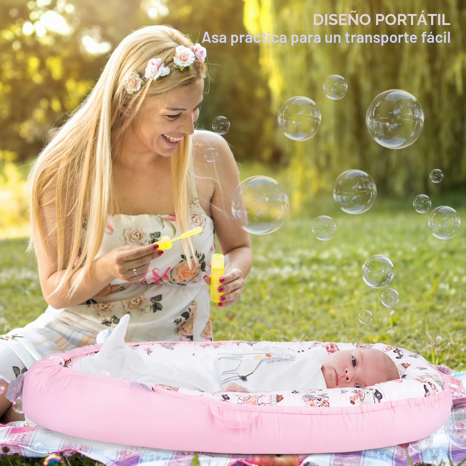 YGJT Nido de bebé para recién nacido, tumbona para niños de 0 a 12 meses, nido de bebé 100% algodón, artículos esenciales para recién nacidos, regalos para bebés (adorable ciervo rosa)