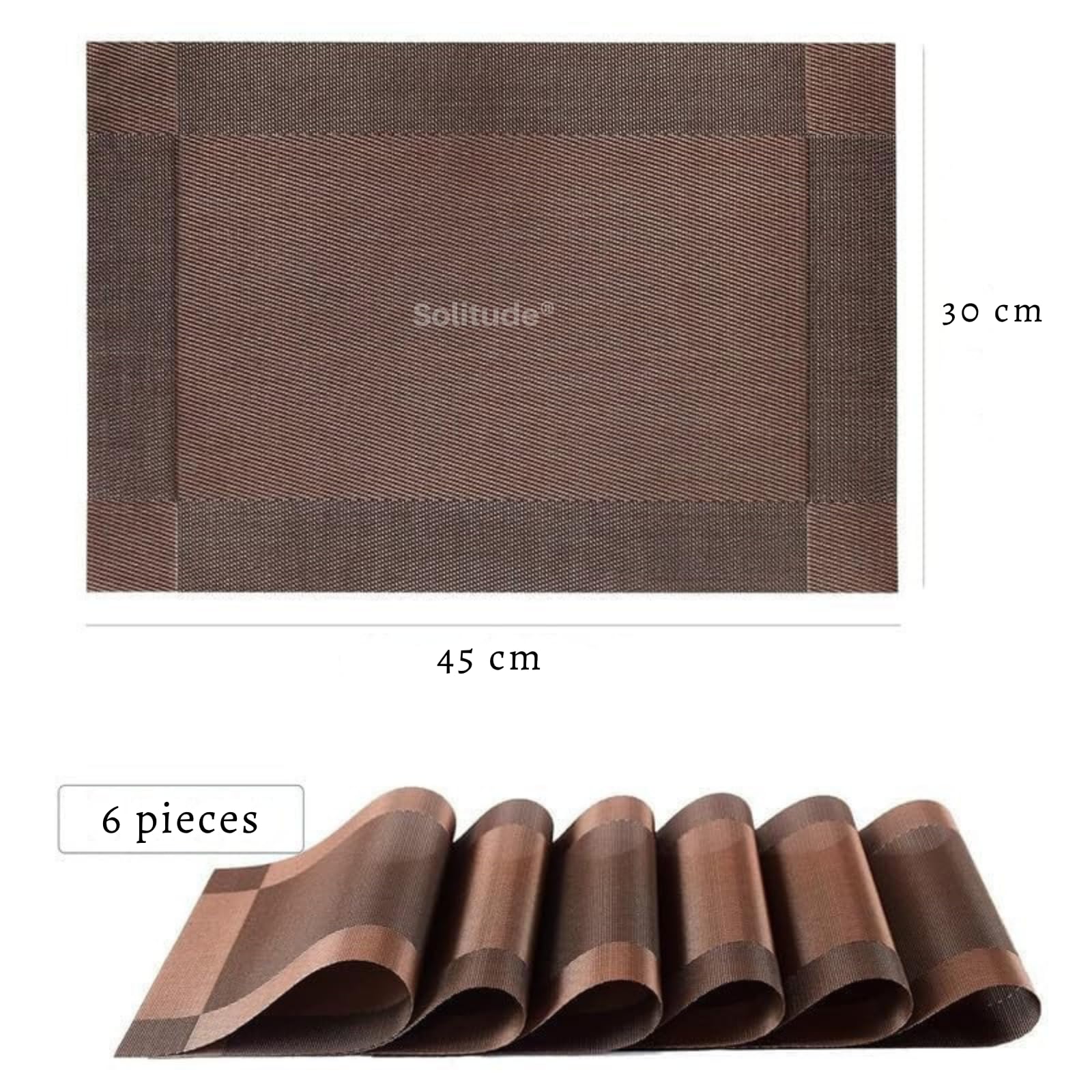Solitude Placemats Set of 6 Dining Table Place Mats | Placemats Table Mat PVC Material | Non-Slip Heat Resistant | Dining Tablemates Washable Anti-Skid | Size 45 x 30 CM (Brown) — Amazon image 2