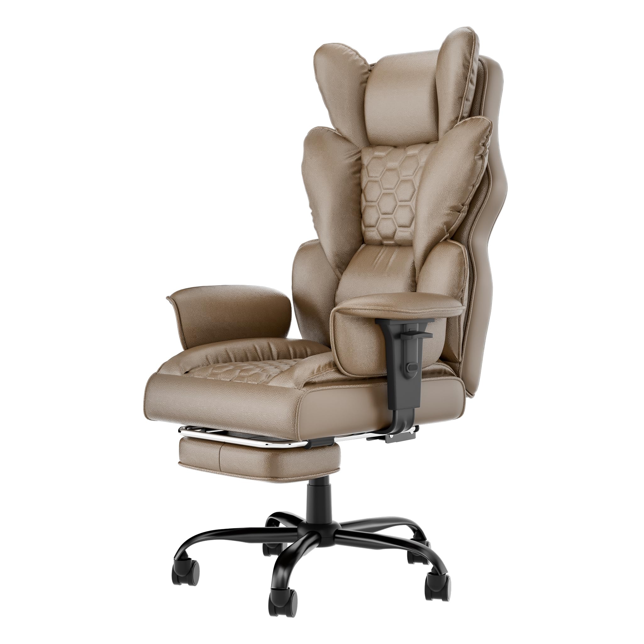Yunvin Executive Office Chair, Ergonomic Desk Chair with Footrest and Lumbar Support, PU Leather Height Adjustable, Load Capacity 150 kg, Swivel Chair for Office, Home, Brown