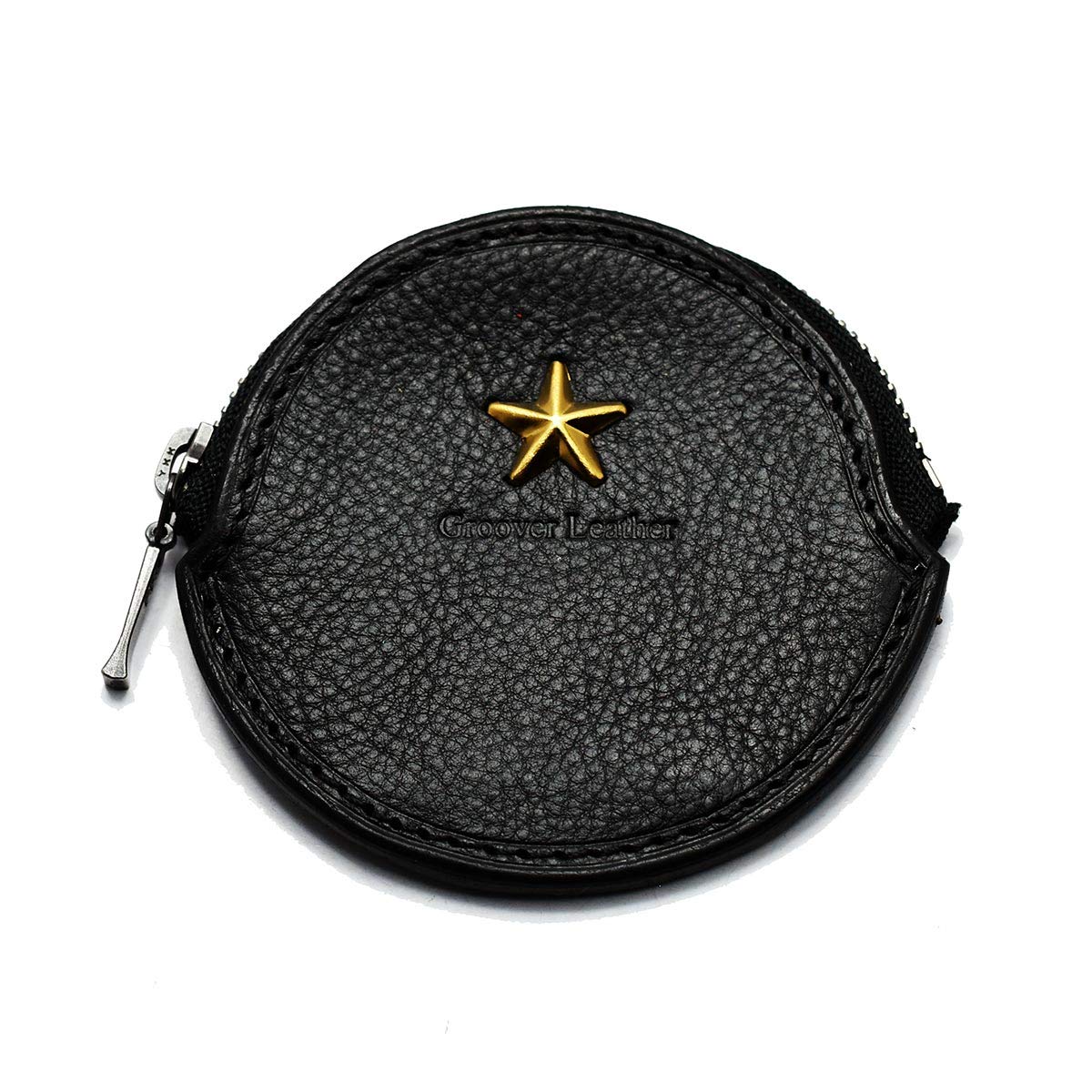 Groover Leather グルーバーレザー 丸型コインケース 小銭入れ 財布 GDB-100-BLK ブラック 星スタッズ付き レザー 牛革  日本製 手作り メンズ レディース 本革 セカンドウォレット