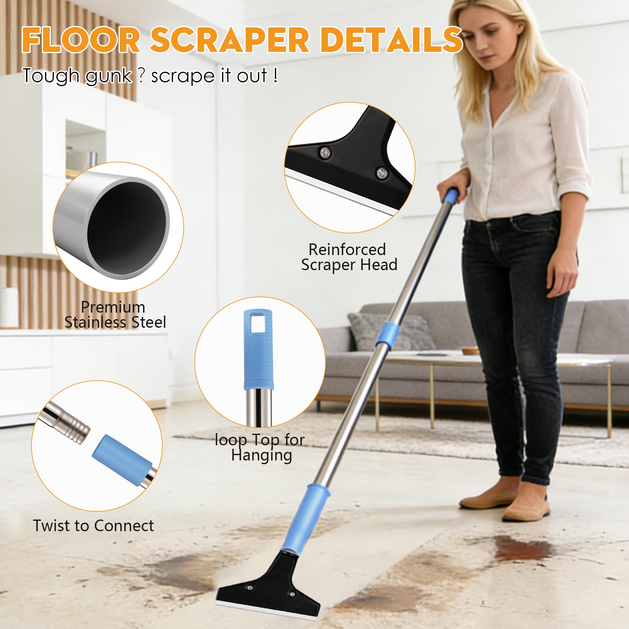4-Inch Razor Blade Floor Scraper, Long Handle Heavy Duty 37-51.5 Inch — Amazon image 4