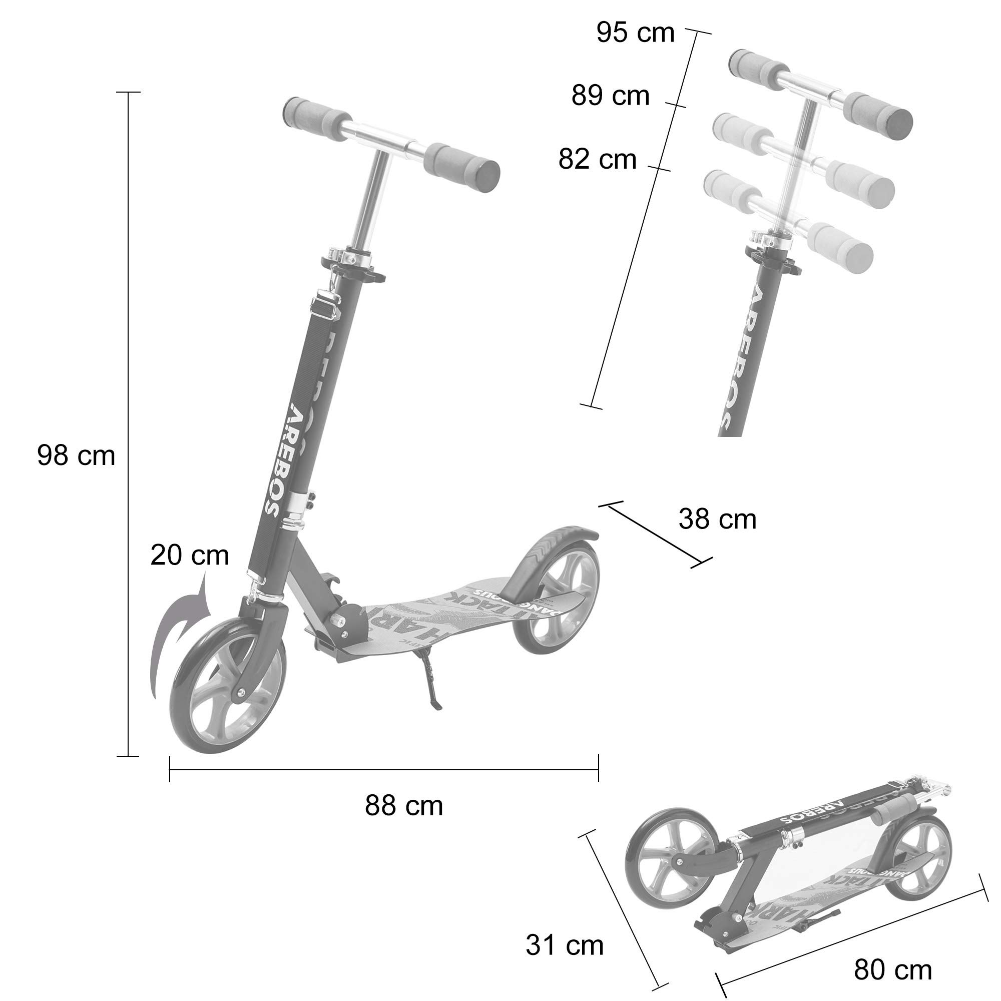 AREBOS trottinette de ville trottinette réglable en hauteur | pliable
