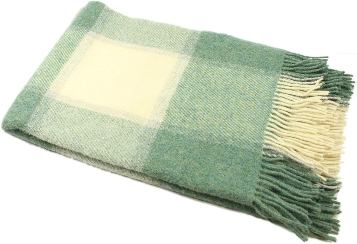 Biddy Murphy, Genuine Irish 100% Wool Plaid Blankets, Soft & Warm Lambswool Knee Throw/Toss Size 54" x 45" Inches, Imported from Ireland, Green/White