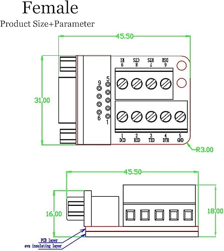 Miniatura 7 de Zovfam Conector DB9, conector de placa adaptador D-SUB hembra RS232 serie a placa de terminal, módulo de señal de 3 piezas
