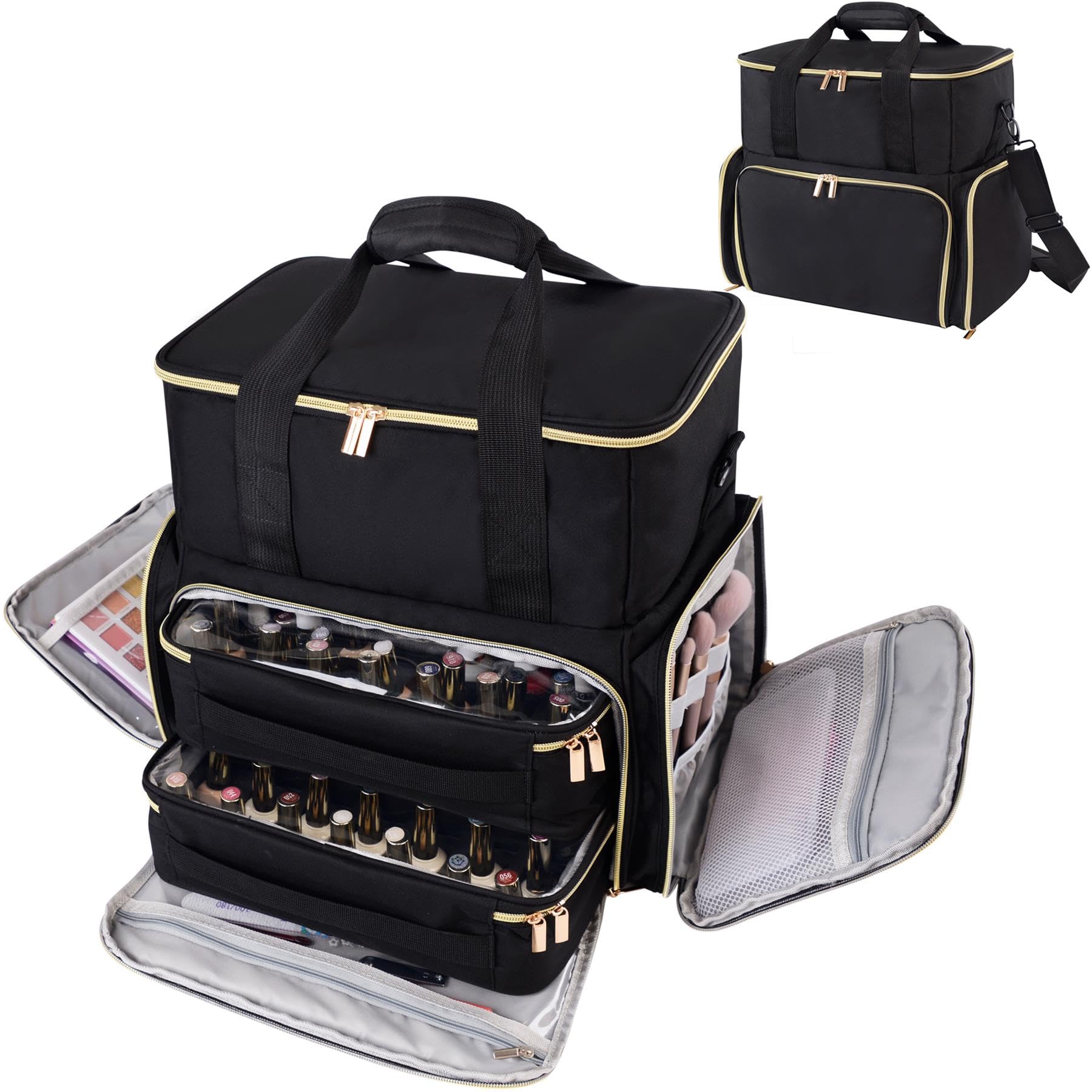 igadgitz home U7302 Grande Organizador Bolsa Esmaltes Uñas con Cajones, Portaherramientas y Correa de Viaje, Resistente al Agua - Negro