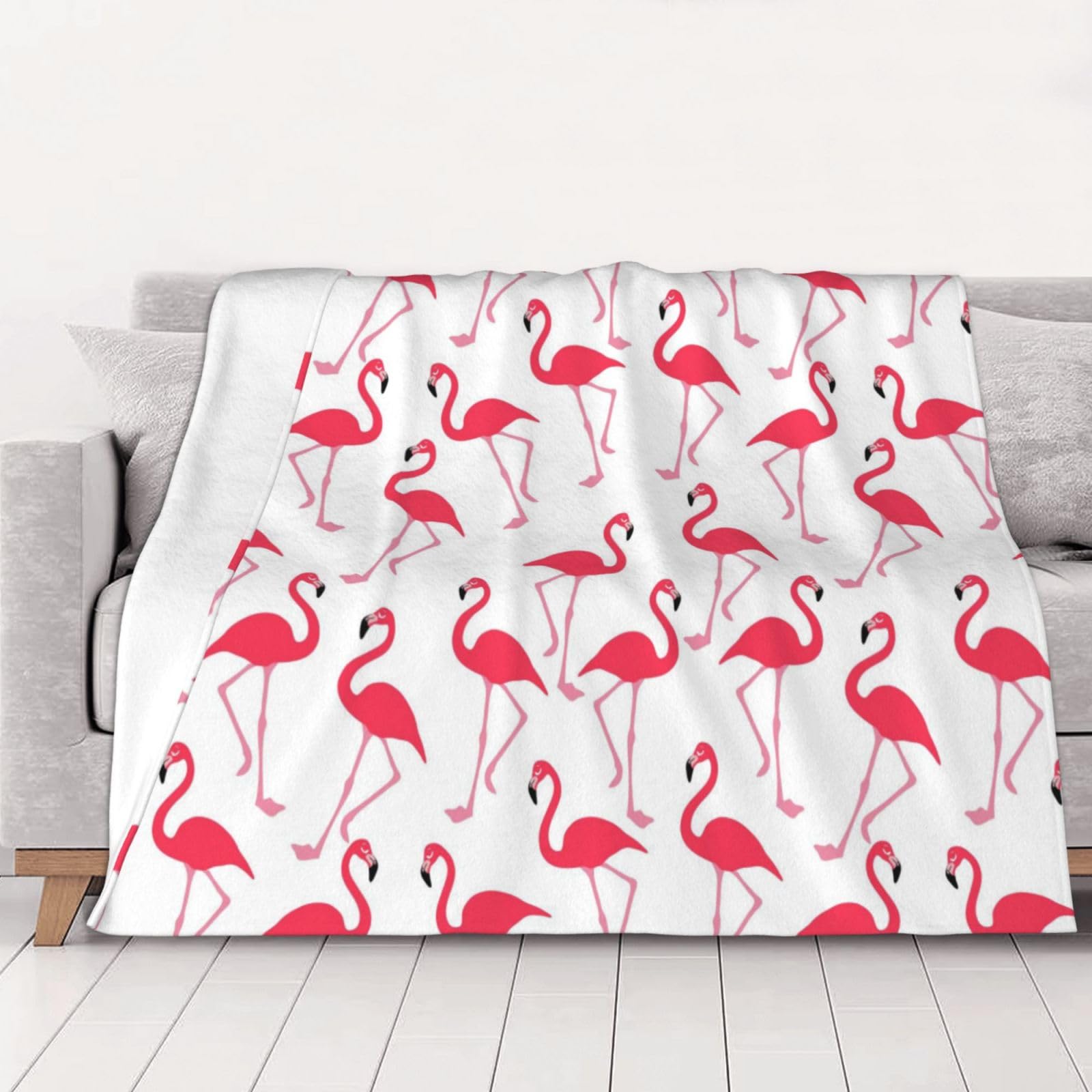 AUBKFELD Pink flamingo pattern Printed Flannel Blanket 150x125 CM, Soft & Warm Throw Blanket for Sofa/Couch/Bed/Car, Gifts for Audlts Women Men