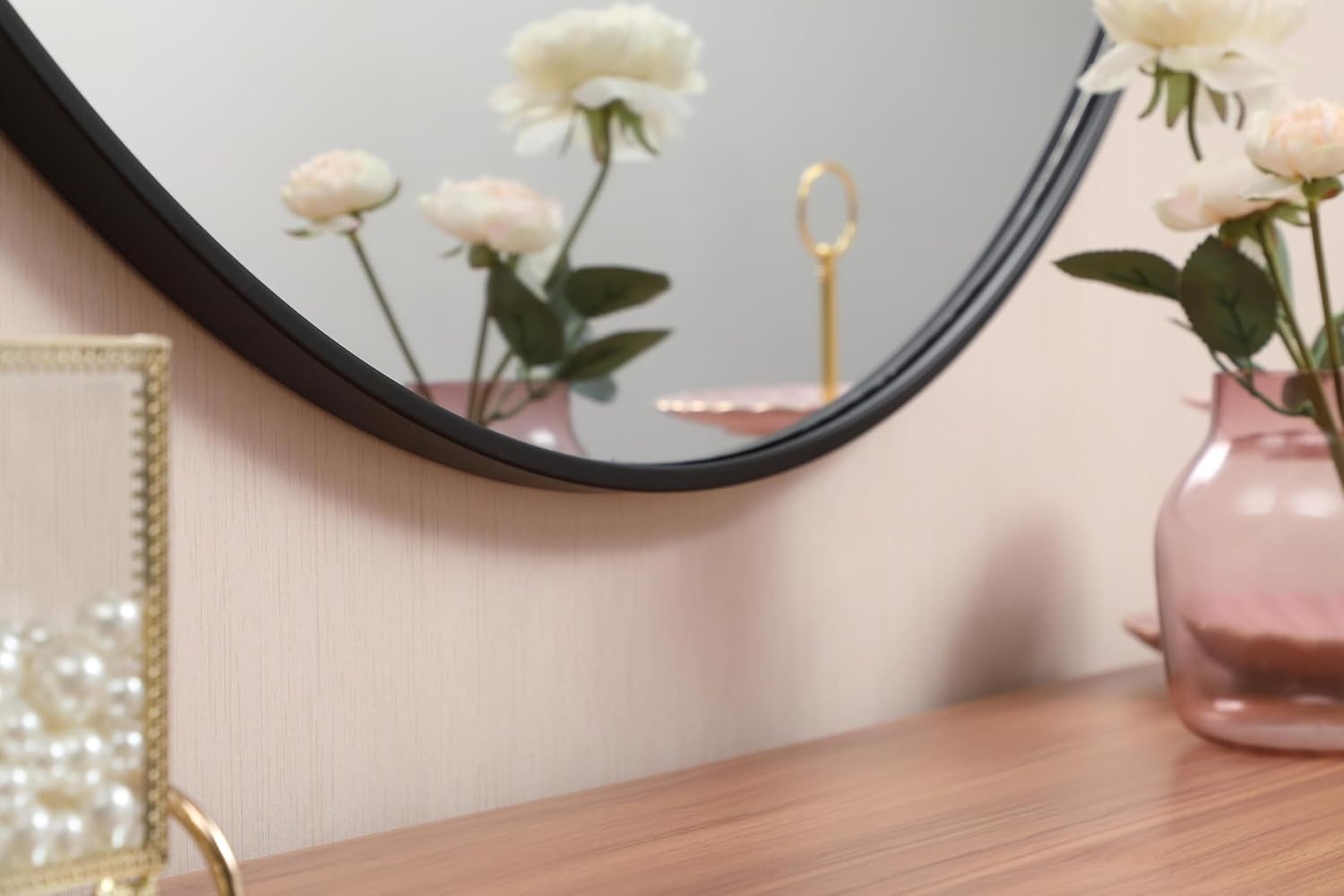 Focus 45x45 Round Wall Mirror, for Bathroom Bedroom Entryway, Black
