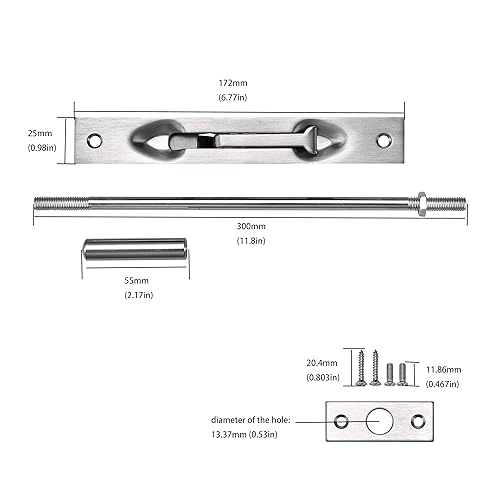 Miniatura 2 de TOGU Paquete de 2 extensiones de palanca de bloqueo de perno empotrado de 6, 8, 10, 12 pulgadas, cerradura de puerta de seguridad oculta para