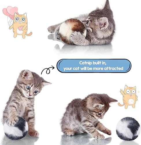 Miniatura 4 de Skylety 8 pompones de gato con hierba gatera suave bolas de juguete grandes de felpa artificial mullidas parche de piel sintética de 2 pulgadas para