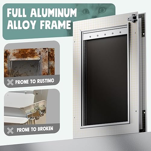 Miniatura 2 de Puerta interior de puerta para gatos, 3 solapas de aluminio blanco, para puerta exterior, puerta pequeña, gato, perro, perrito, puerta resistente,