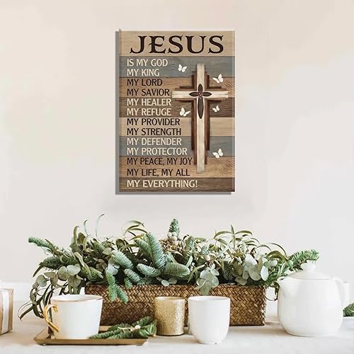 Miniatura 6 de SQHVFXWR Lienzo cristiano con marco para pared, diseño de Jesús es mi Dios, mi rey mi todo, Jesús, cuadros vintage religiosos para el hogar,