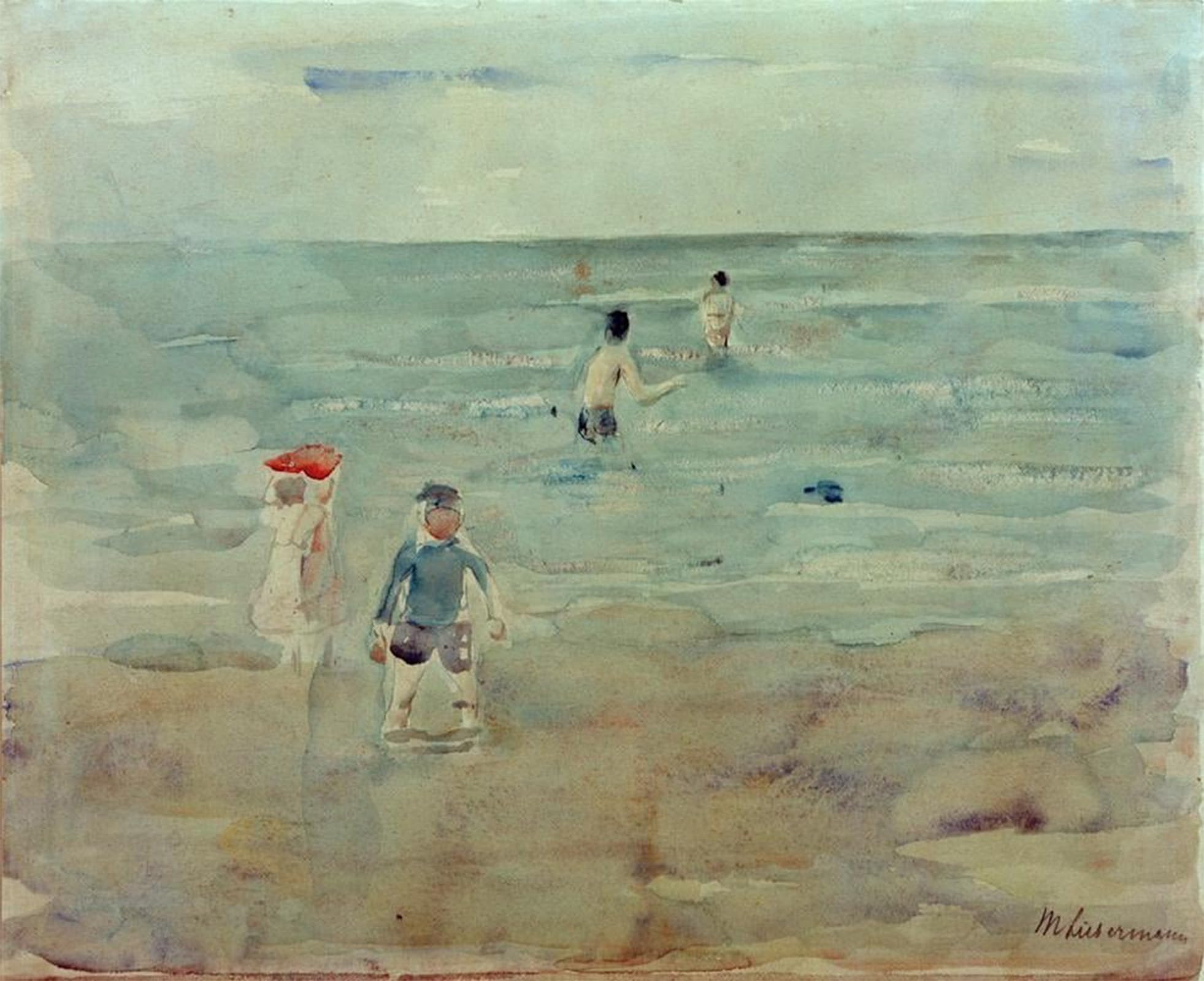 ARTXLXXBN Famous Print Painting Colorful Art Print Boys bathing in the sea by Max Liebermann Canvas Art Decorations for Home Decor 60x90cm