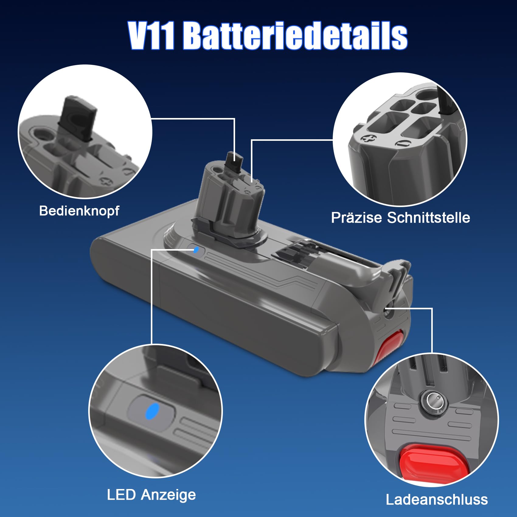 V11 Click-in Akku, Ersatzakku für Dyson V11 SV22 SV15 mit 2 Filtern