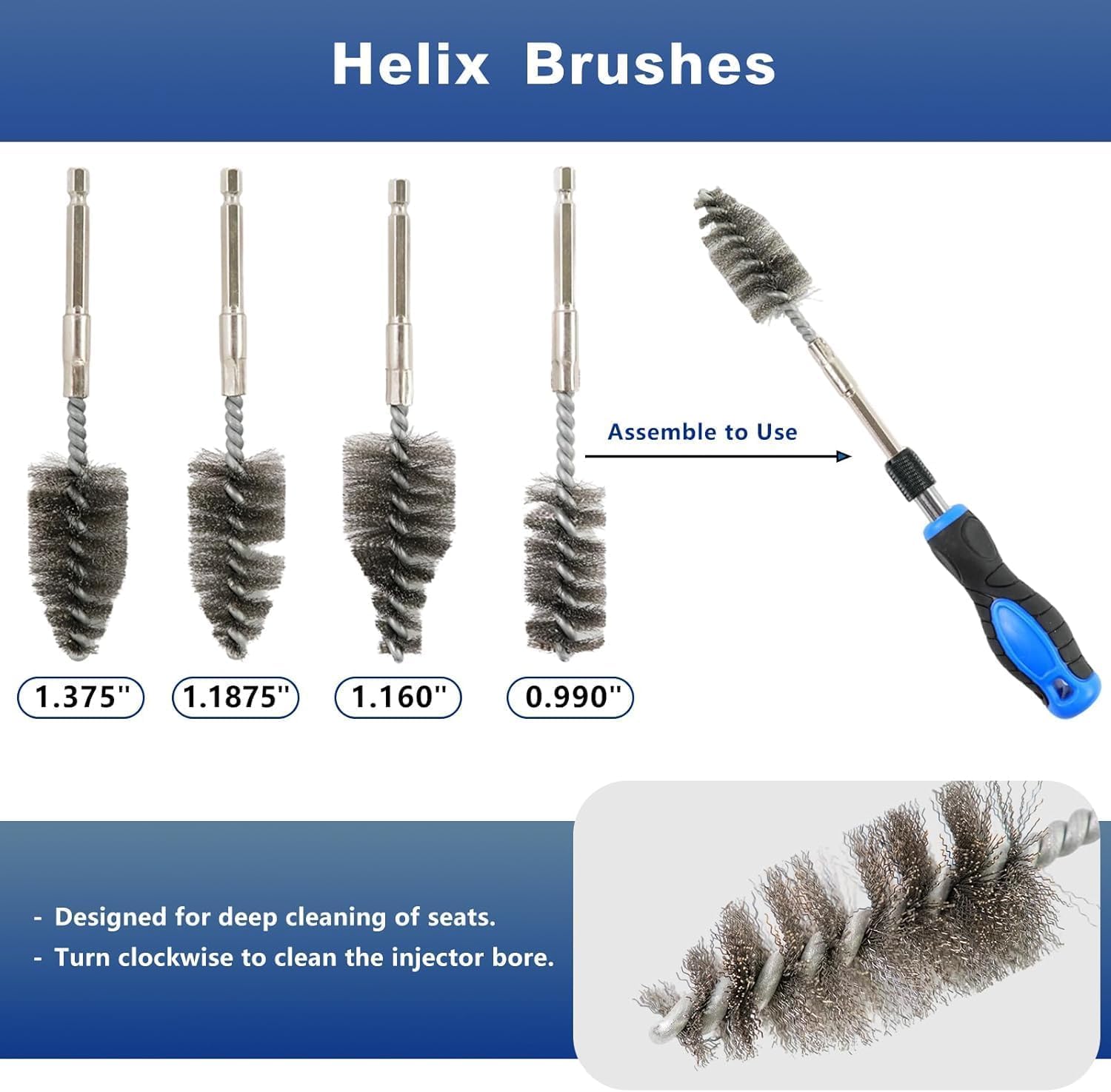 17 Pcs 8090S Professional Diesel Injector Seat Cleaning Kit, Premium Stainless Steel Helix Brushes, Diesel Injector Seat Replacement Tool for Removing Injector Seats and Cups Carbon Deposits