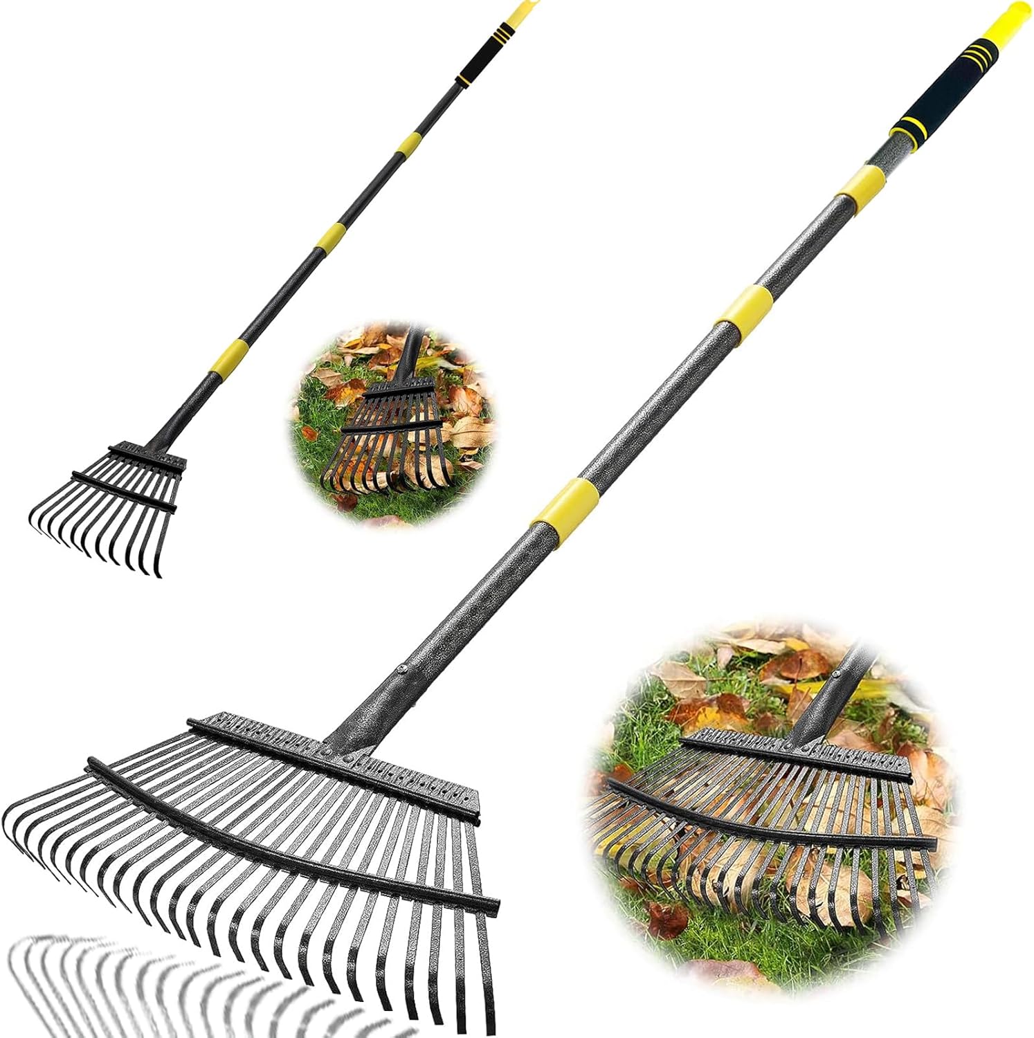 25 Metal Tines Heavy Duty Leaf Rakes Bundle 11 Metal Tines Rakes for Lawns