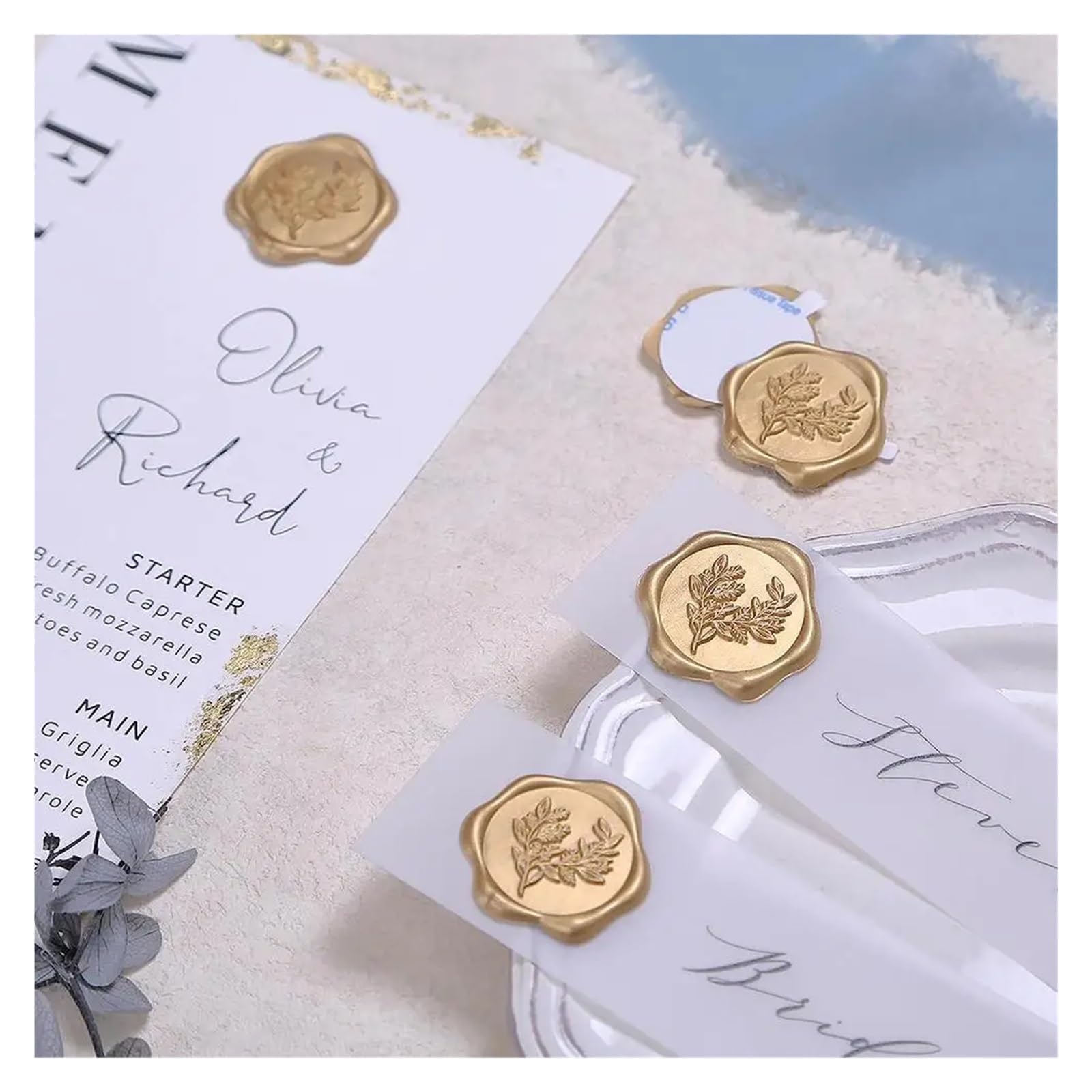 Adesivi con sigillo di ceralacca | Sigillatura di buste for inviti di nozze da 100 pezzi in oro da 3 cm: adesivi con sigillo di cera