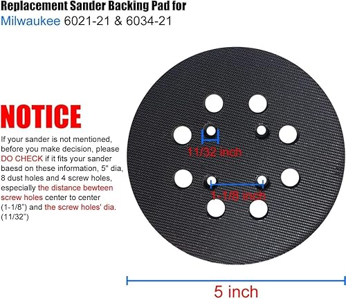 Miniatura 2 de Toromp Almohadilla de lijadora de repuesto de gancho y bucle de 5 pulgadas y 8 agujeros para lijadoras de órbita aleatoria Ridgid R2600, R2601 - 1