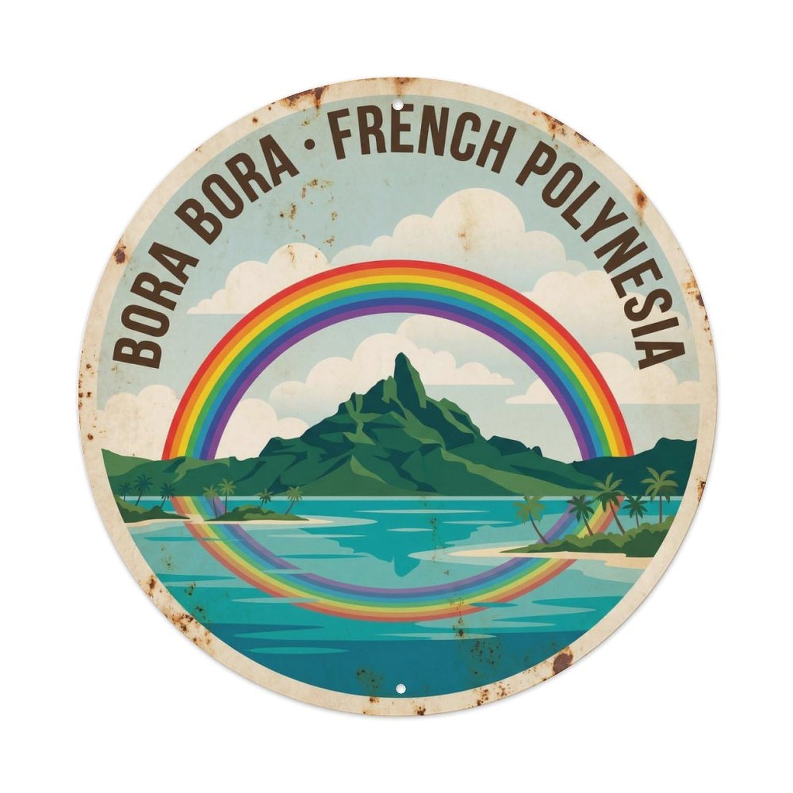 Olyhtr 8X8inch Classic Style Rainbow Borabora Otemanu Lagoon Vintage Island Metal Tin Sign