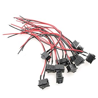 12pcs KCD1 Mini Boat Rocker Switch 2 Pin Toggle SPST Switch with Wire, Black Small Electrical Appliance Switch 21 x 15mm