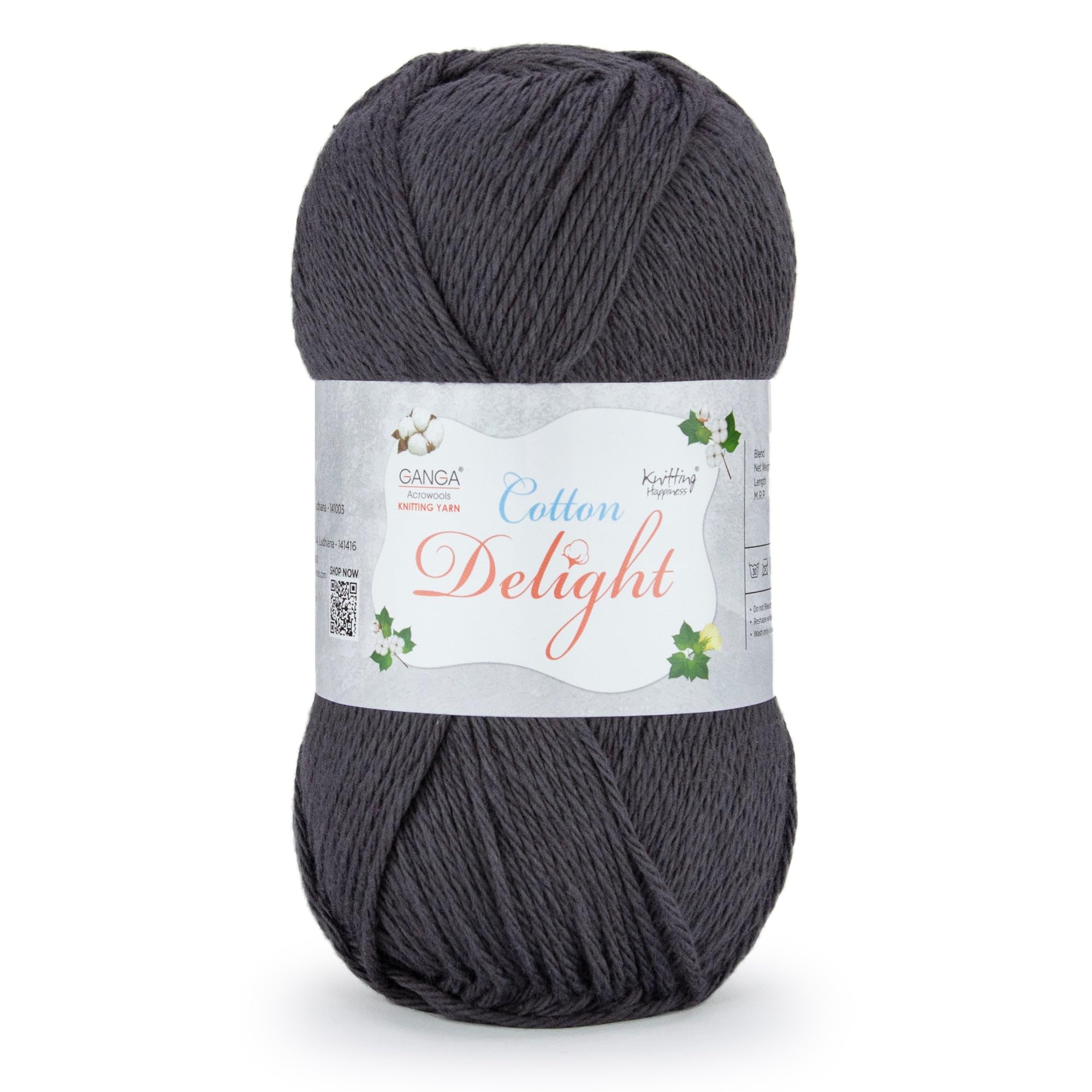 Ganga Acrowools Cotton Delight, Dk Weight Cotton Yarn, Oekotex Class L Certified 100G, 169M (A Charcoal Grey)