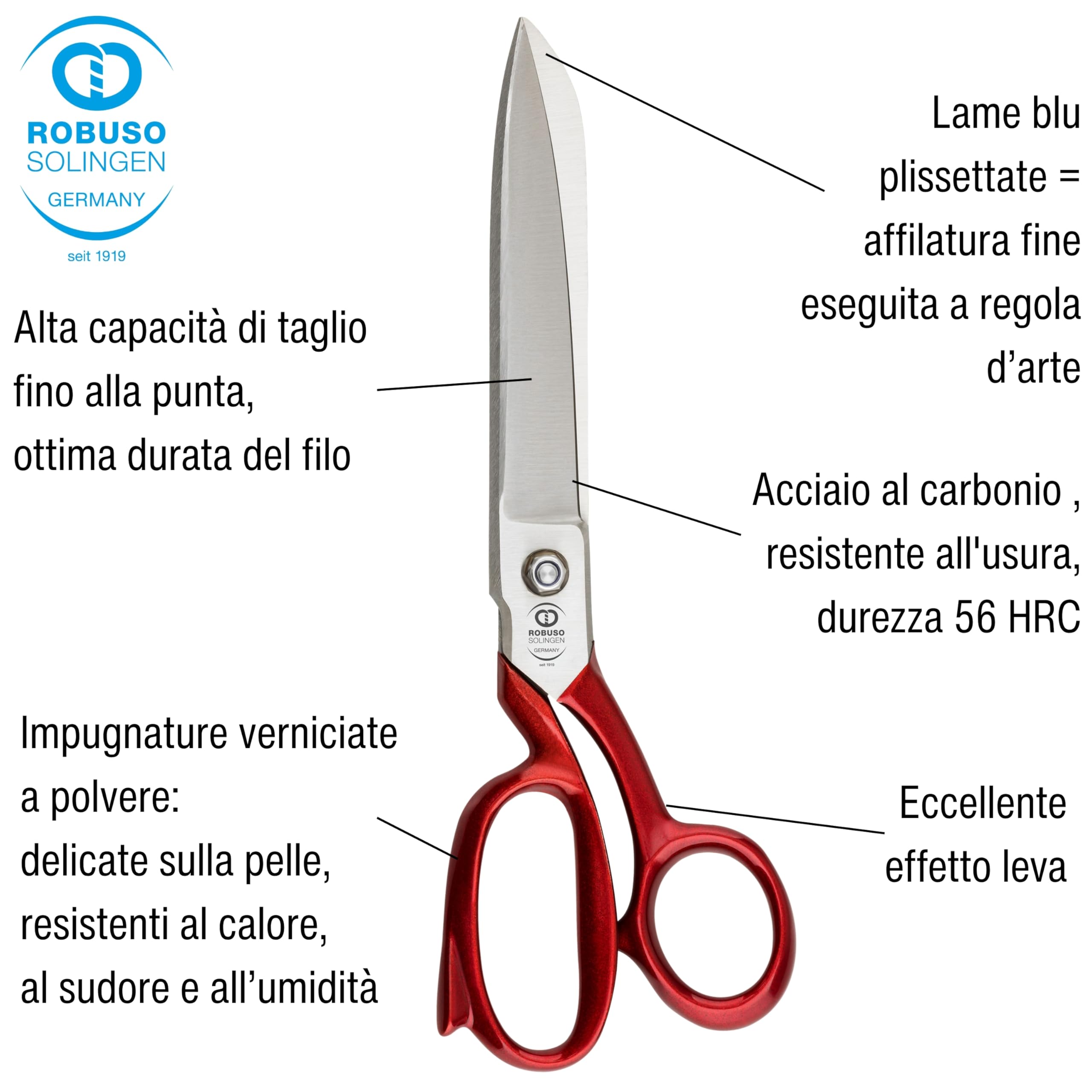 ROBUSO, forbici da sartoria, forbici per tessuti, 1020/C/9" (23,5 cm) – ROBUSO, qualità di Solingen, Germania: forbici in carbonio C60 forgiate e temprate