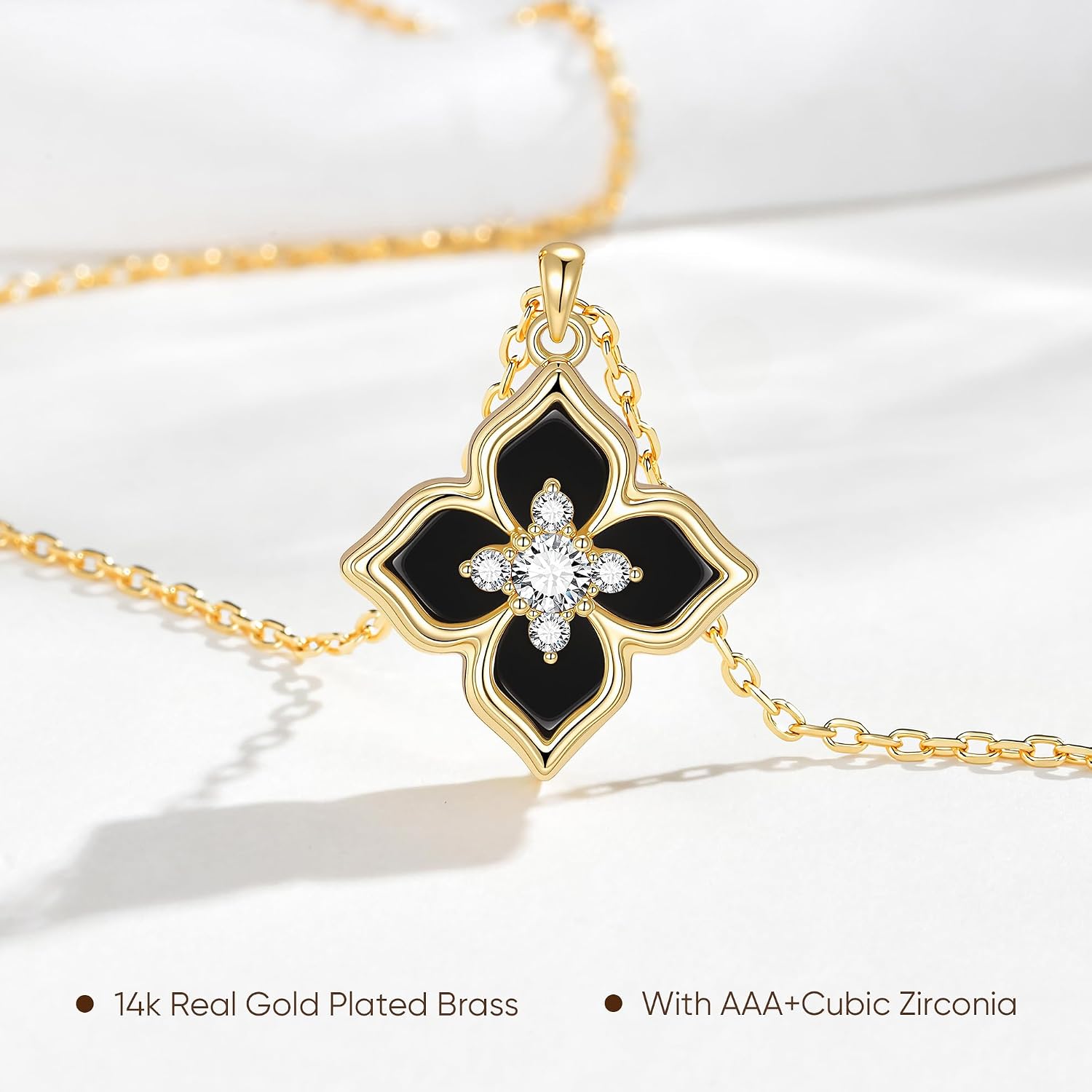 KSF Four Leaf Clover Necklace for Women, 14K Gold Plated Lucky Charm Pendant with Cubic Zirconia, Dainty Gold Clover Necklace Jewelry Gift for Her
