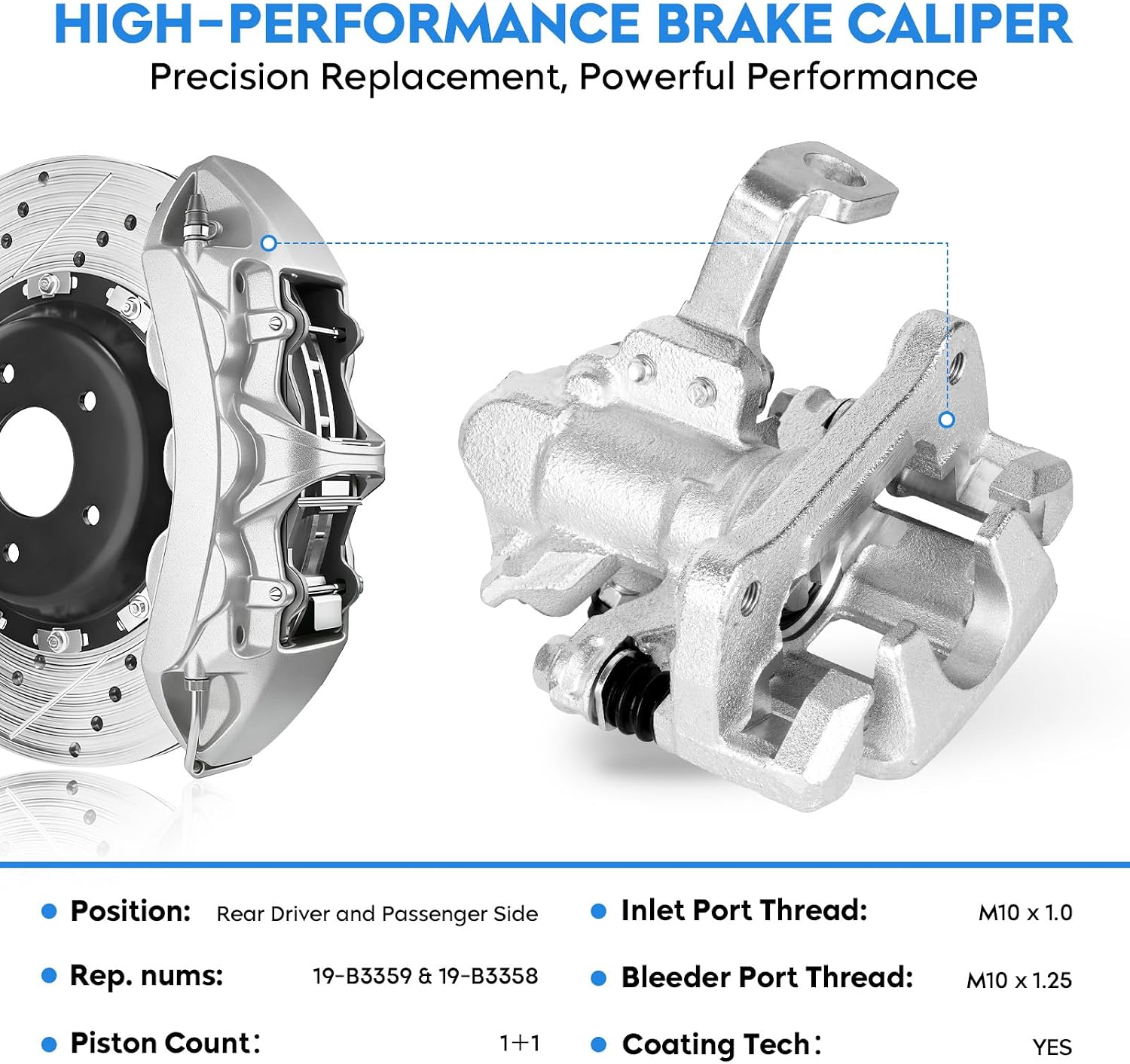 Rear Left & Right Disc Brake Caliper for Honda Accord 2008-2012, for Acura TSX 2009-2014, Rear Driver and Passenger Side with Bracket, Replace# 19-B3358 19-B3359, 2-PC