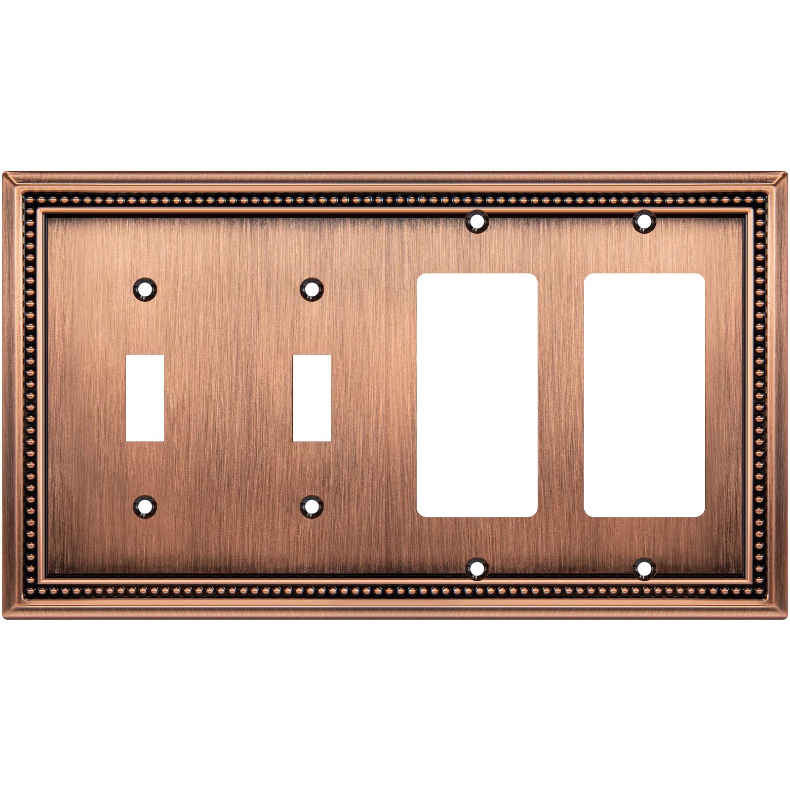 Henne Bery Sunken Pearls Decorative Wall Plate Switch Plate Outlet Cover (Double Toggle/Double Decorator, Antique Copper)