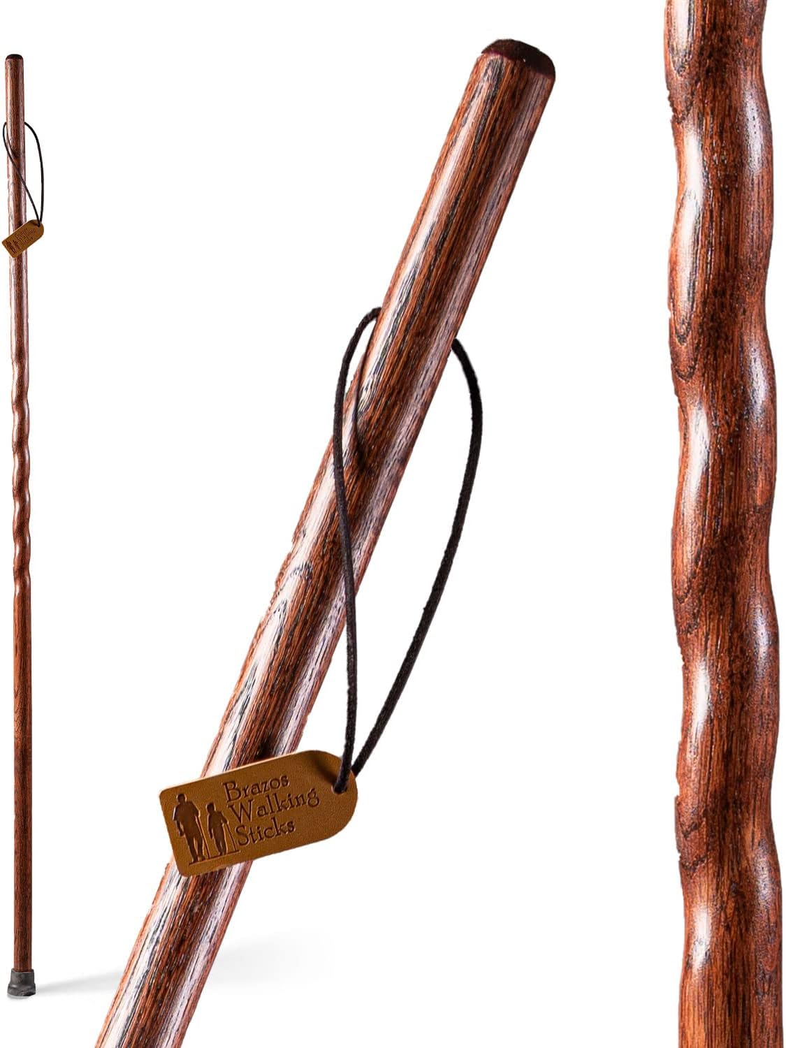 Brazos Handcrafted Wood Walking Stick, Twisted Oak, Trekker Style Handle, for Men & Women, Made in The USA