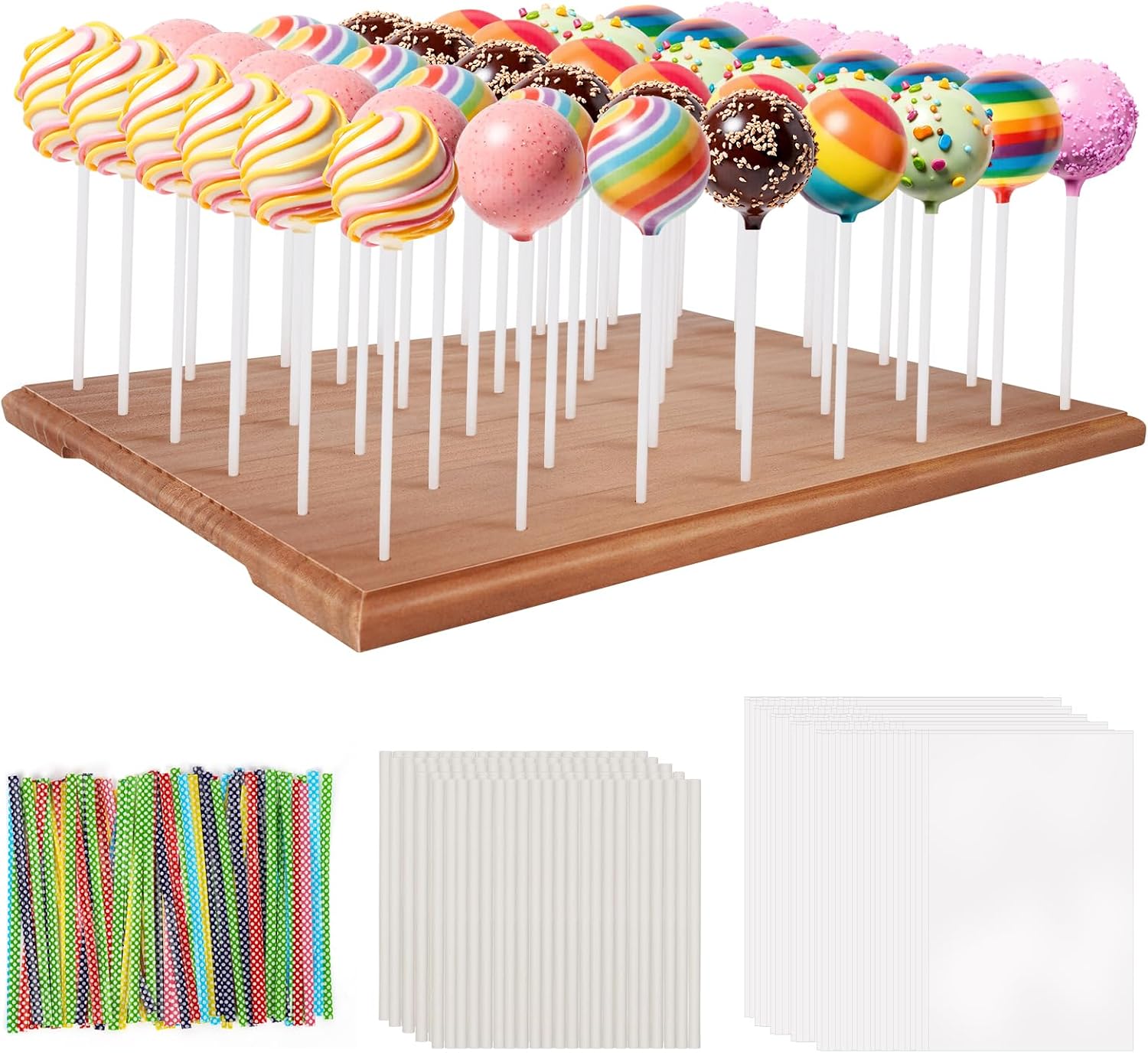 48 Hole Cake Pop Stand Kit, Wooden Cake Pop Stand for Drying