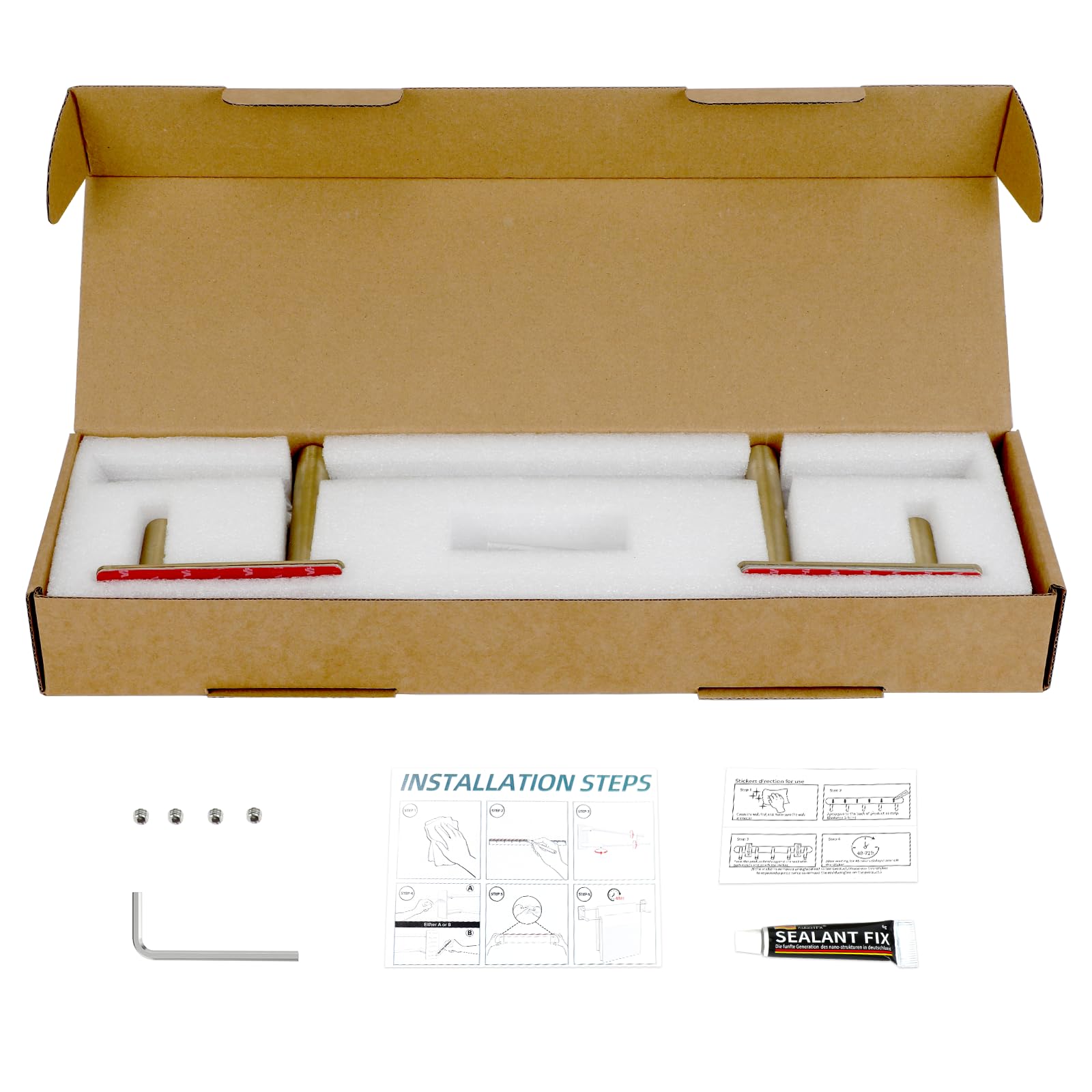 Porte-Serviette Double 60cm Autocollant sans Perçage, Acier Inoxydable, Doré‌