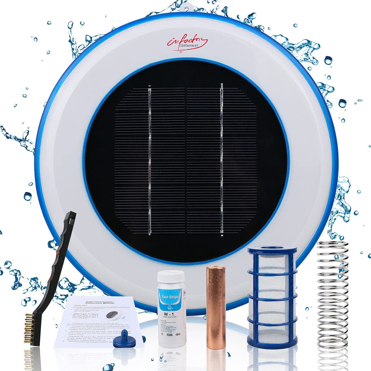 AGT Wassertester: Digitales pH-Wert-Testgerät mit Solarbetriebener Pool-Ionisator (Poolmessgerät, pH Messgerät Pool, Tester)