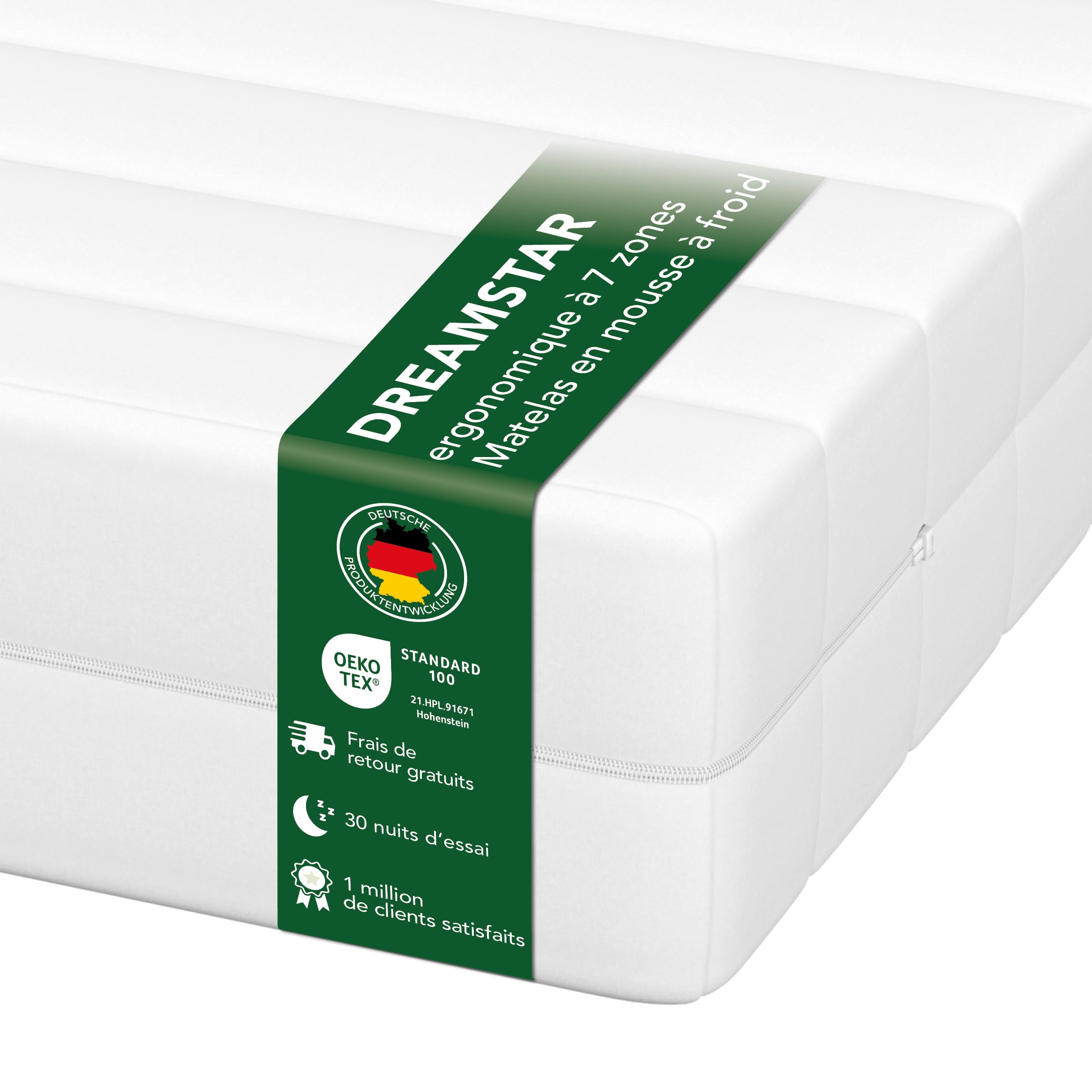 DREAMSTAR Easy Flex Matelas ergonomique en mousse froide, à 7 zones, certifié Öko-Tex, degré de fermeté H2 et H3, enroulable, 13 cm, fabriqué en UE, 80 x 190 cm